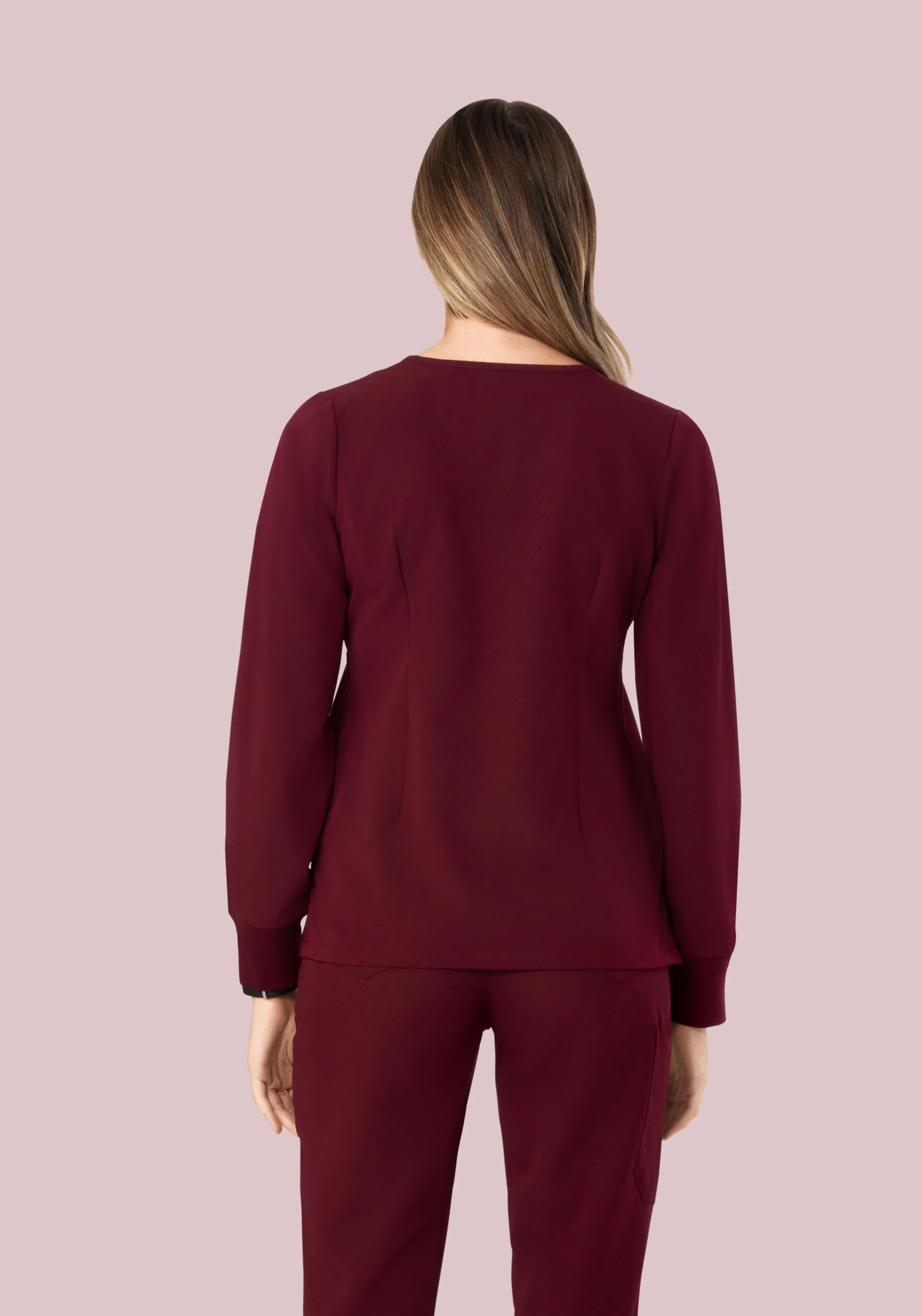 Long Sleeve Notch Neck Top Wine - Image 6