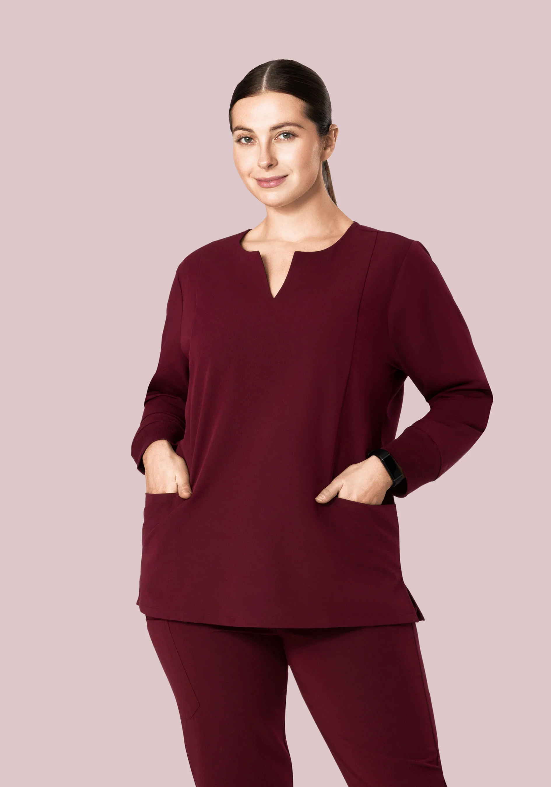 Long Sleeve Notch Neck Top Wine - Image 7