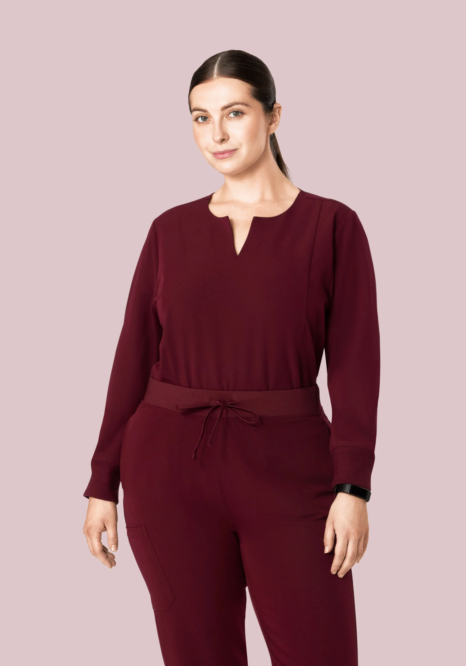 Long Sleeve Notch Neck Top Wine - Image 8