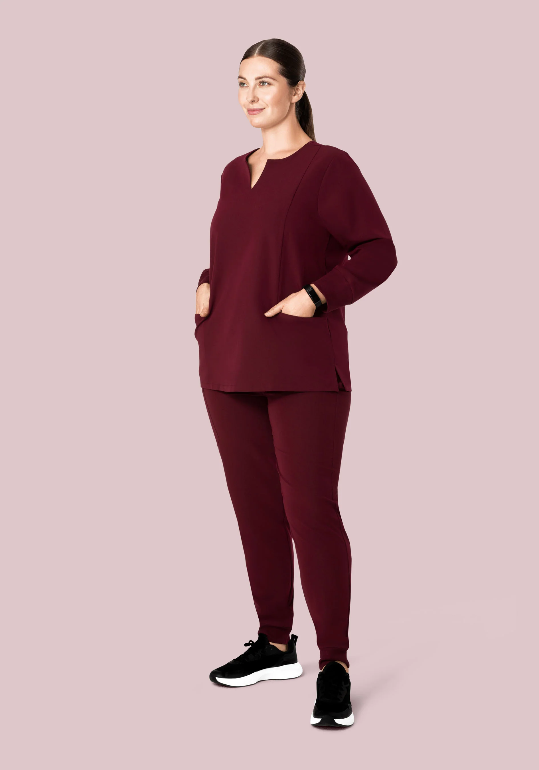 Long Sleeve Notch Neck Top Wine - Image 9