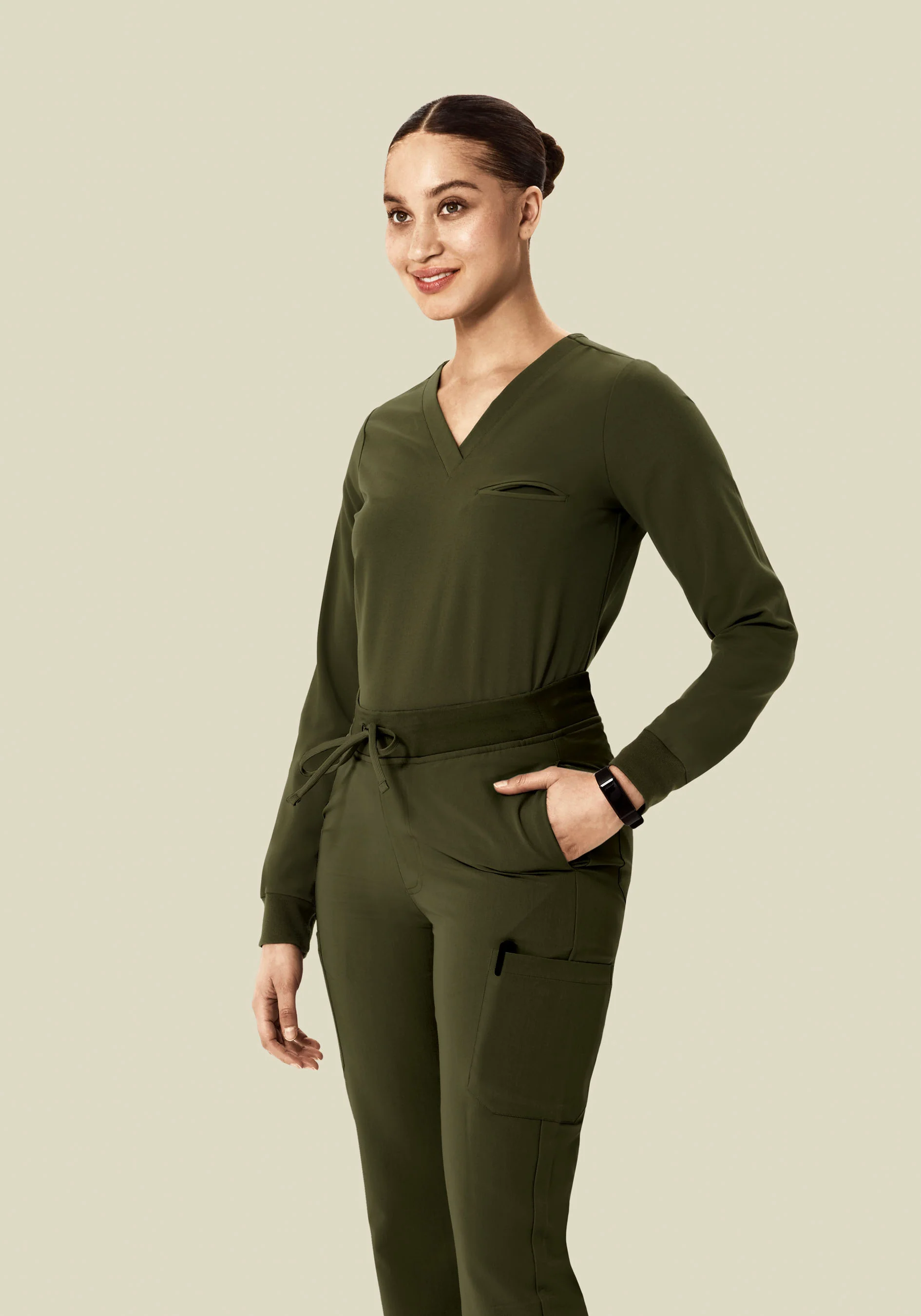 Long Sleeve One Pocket Top Olive - Image 2