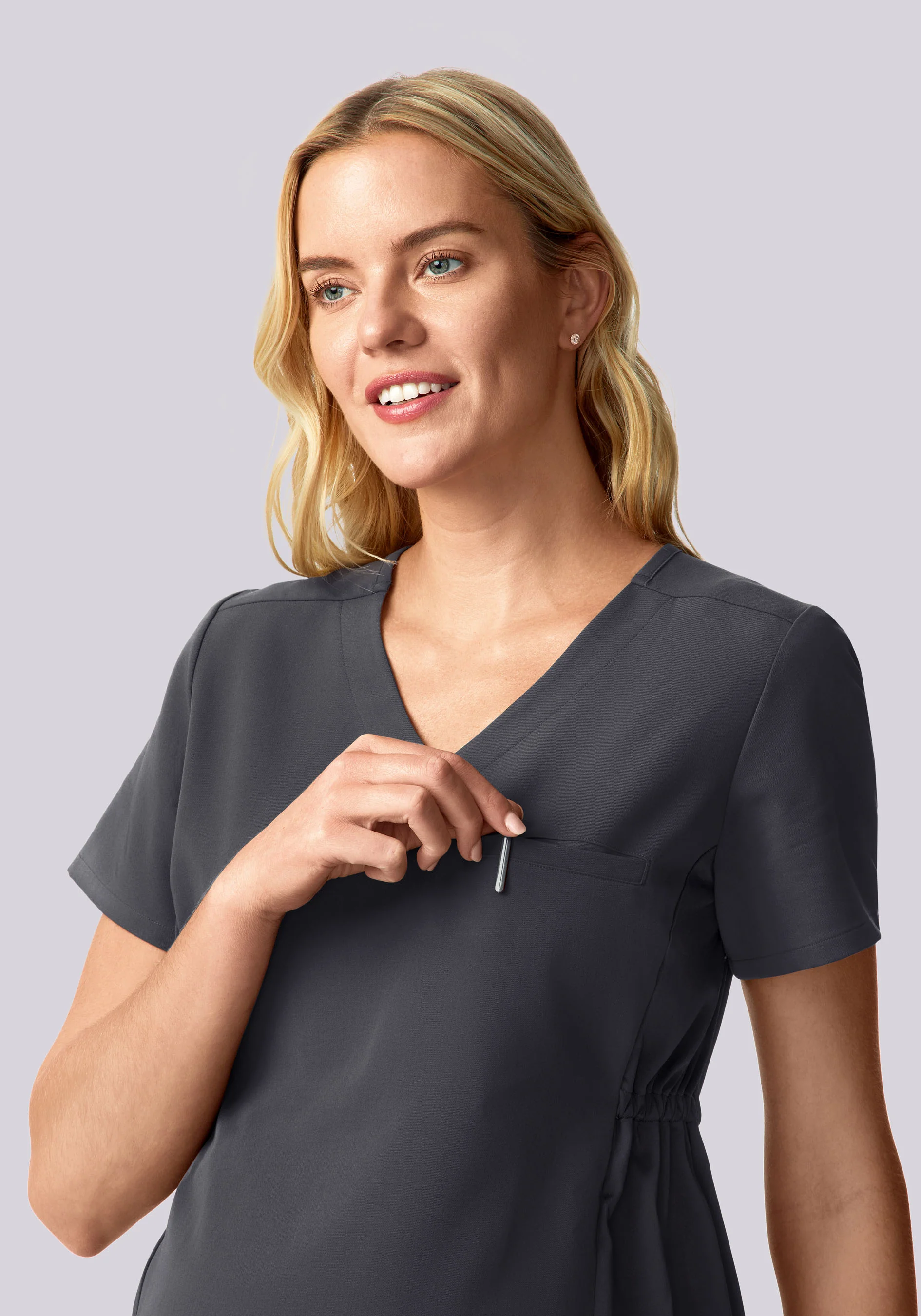 Maternity Side-Stretch V-Neck Top Pewter - Image 2