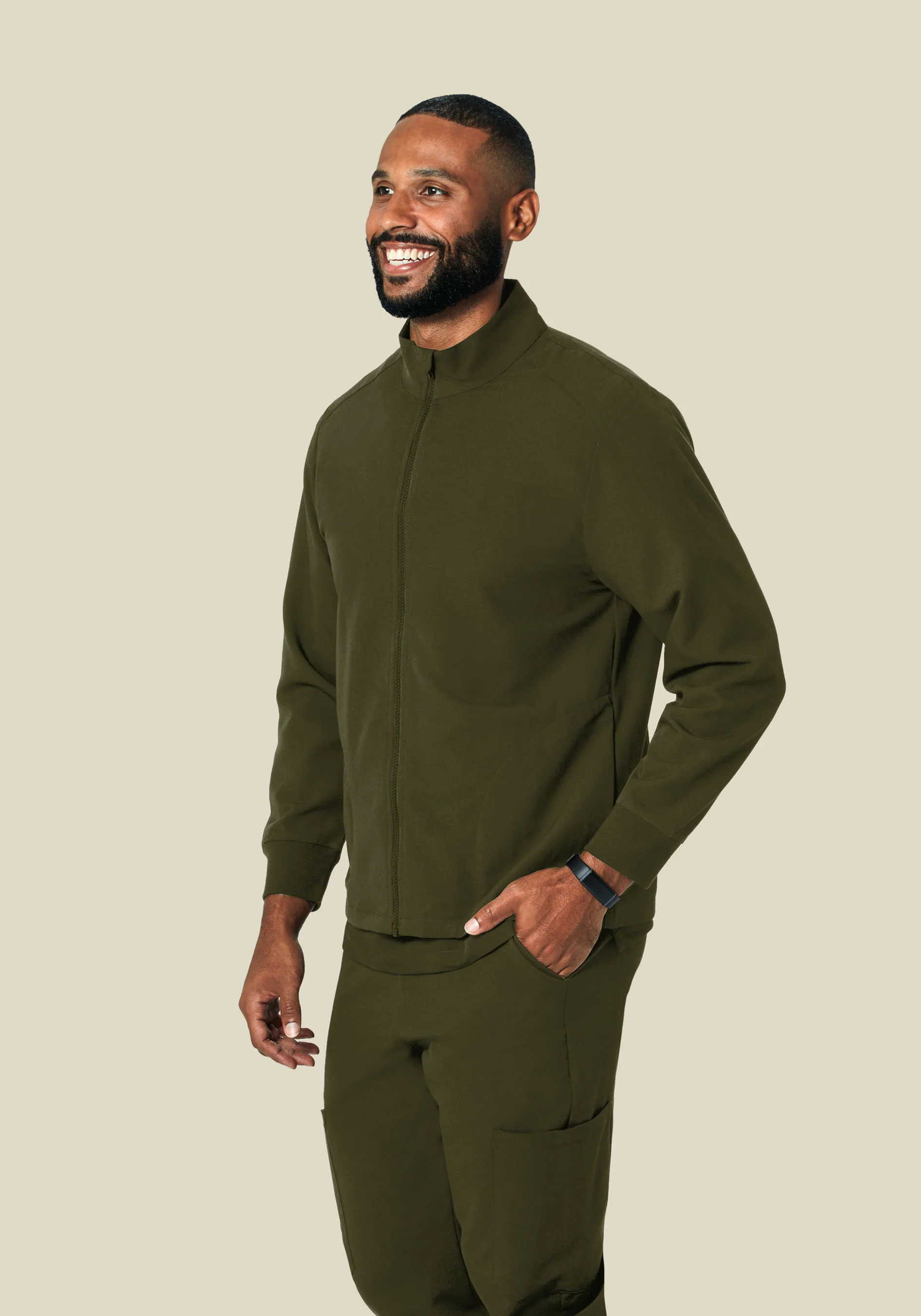 Men's Modern Scrub Jacket Olive - Image 3