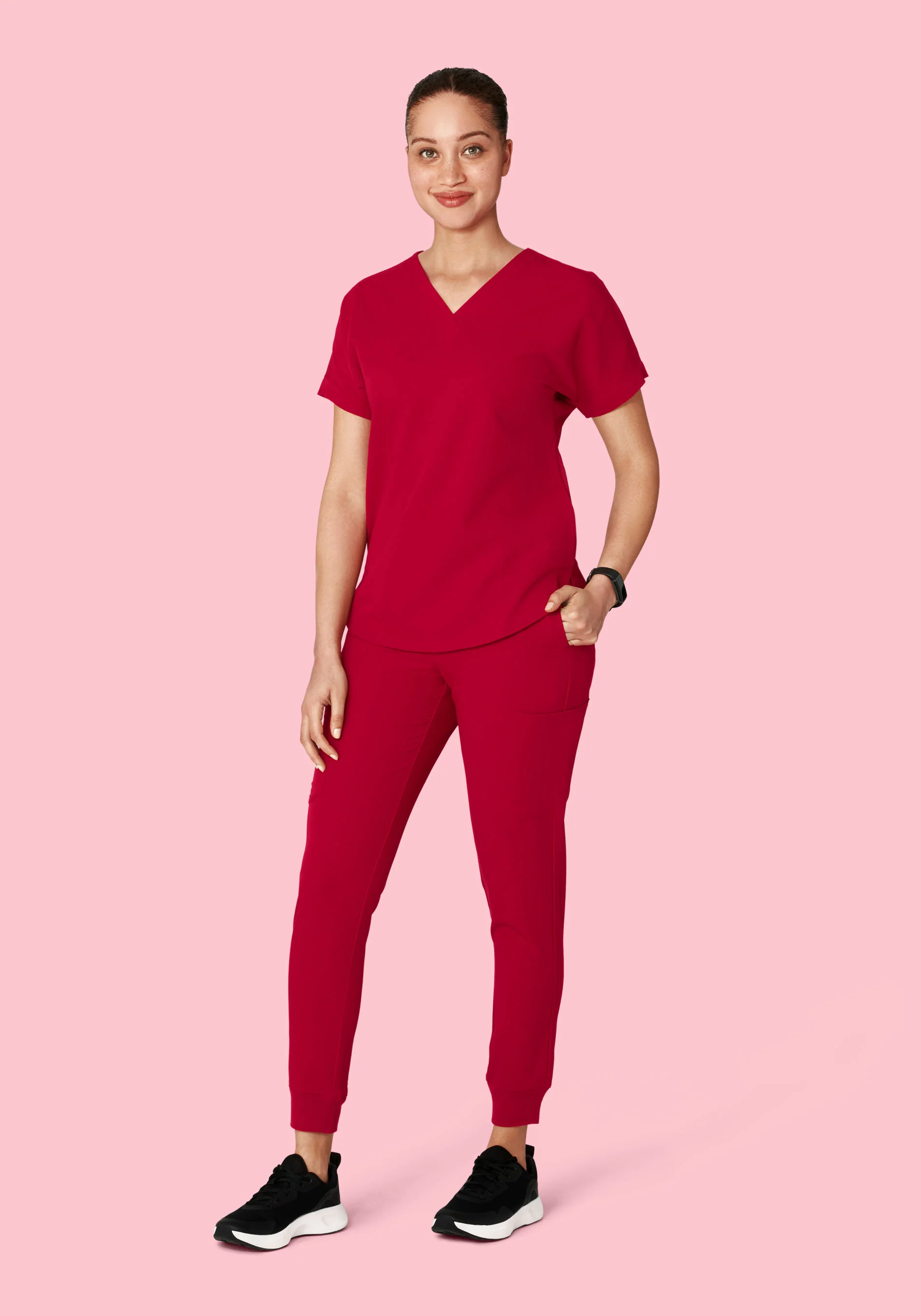 Oversized V Neck Top Crimson - Image 3