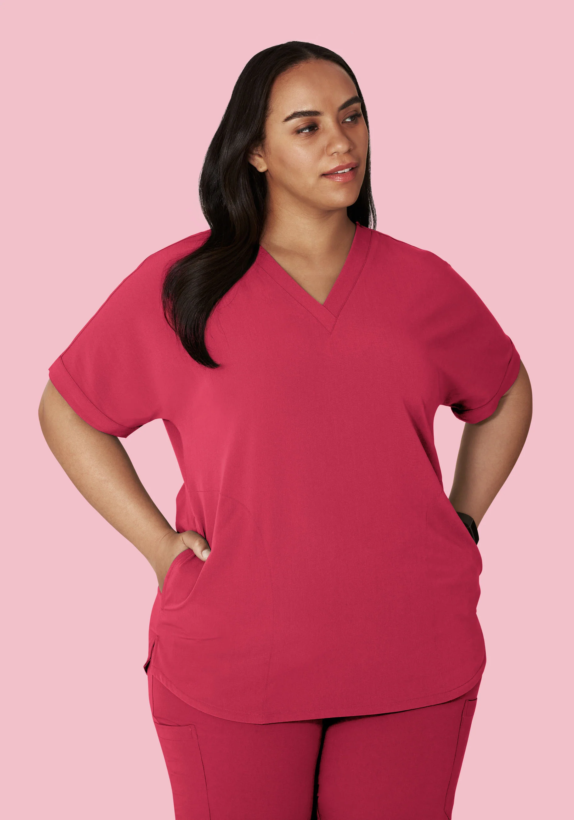 Oversized V Neck Top Deep Rose - Image 8