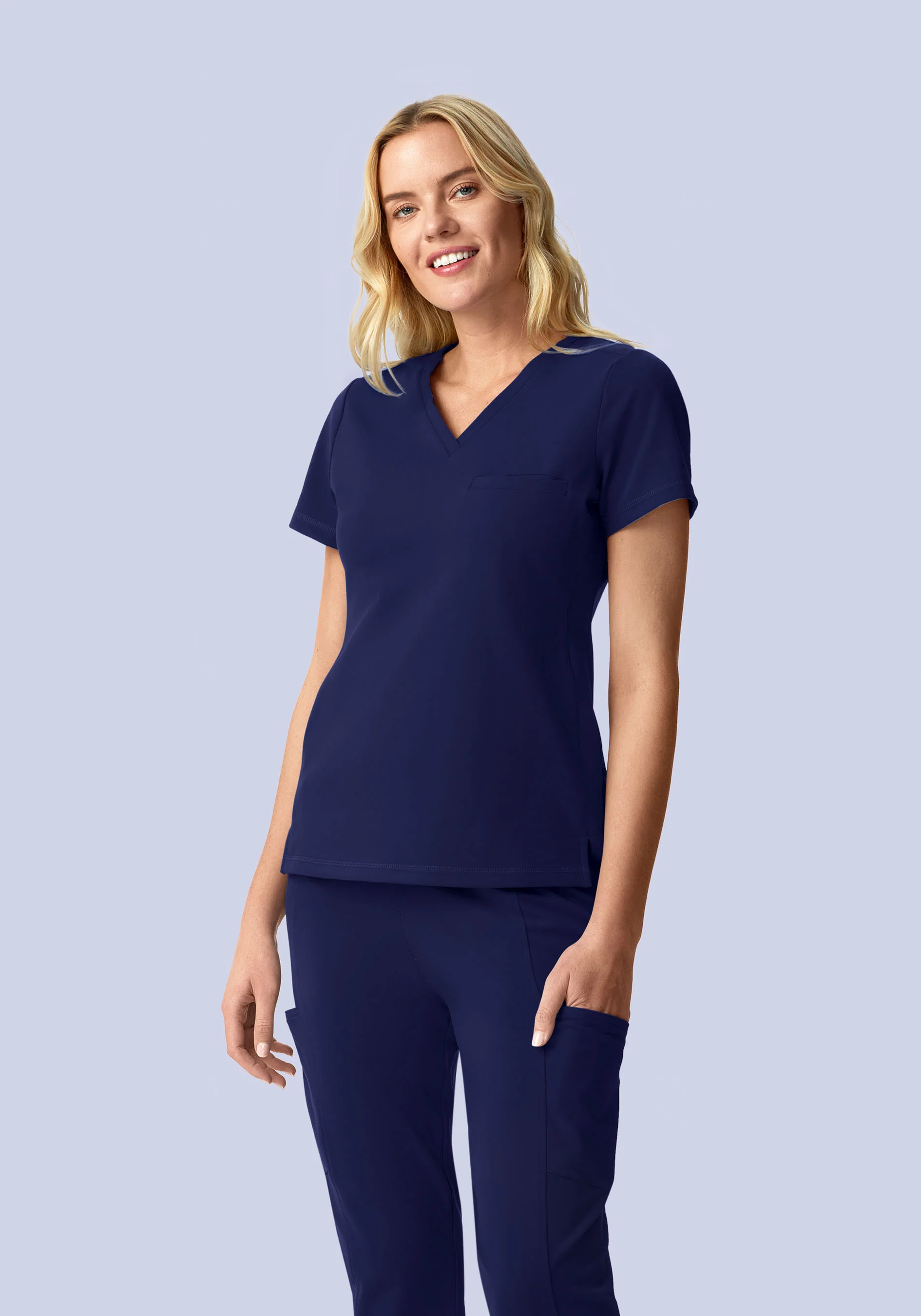Soft Stretch Chest Pocket Top Navy - Image 2