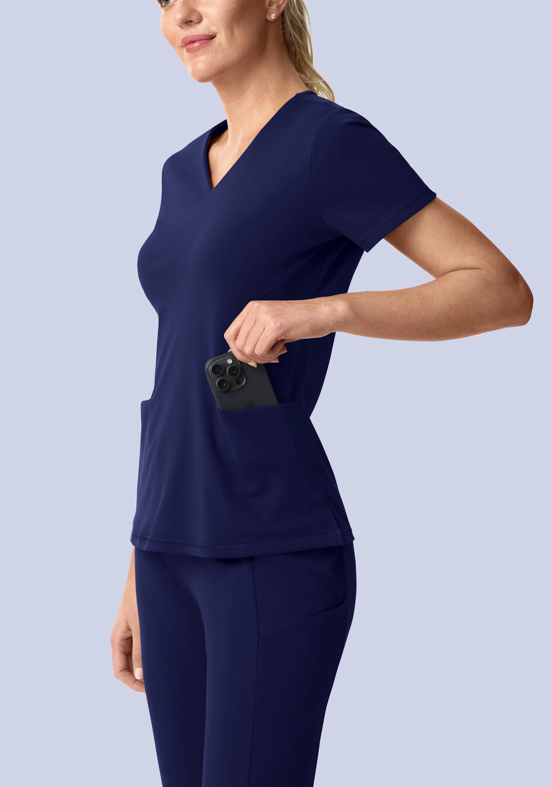 Soft Stretch V-Neck Top Navy - Image 2