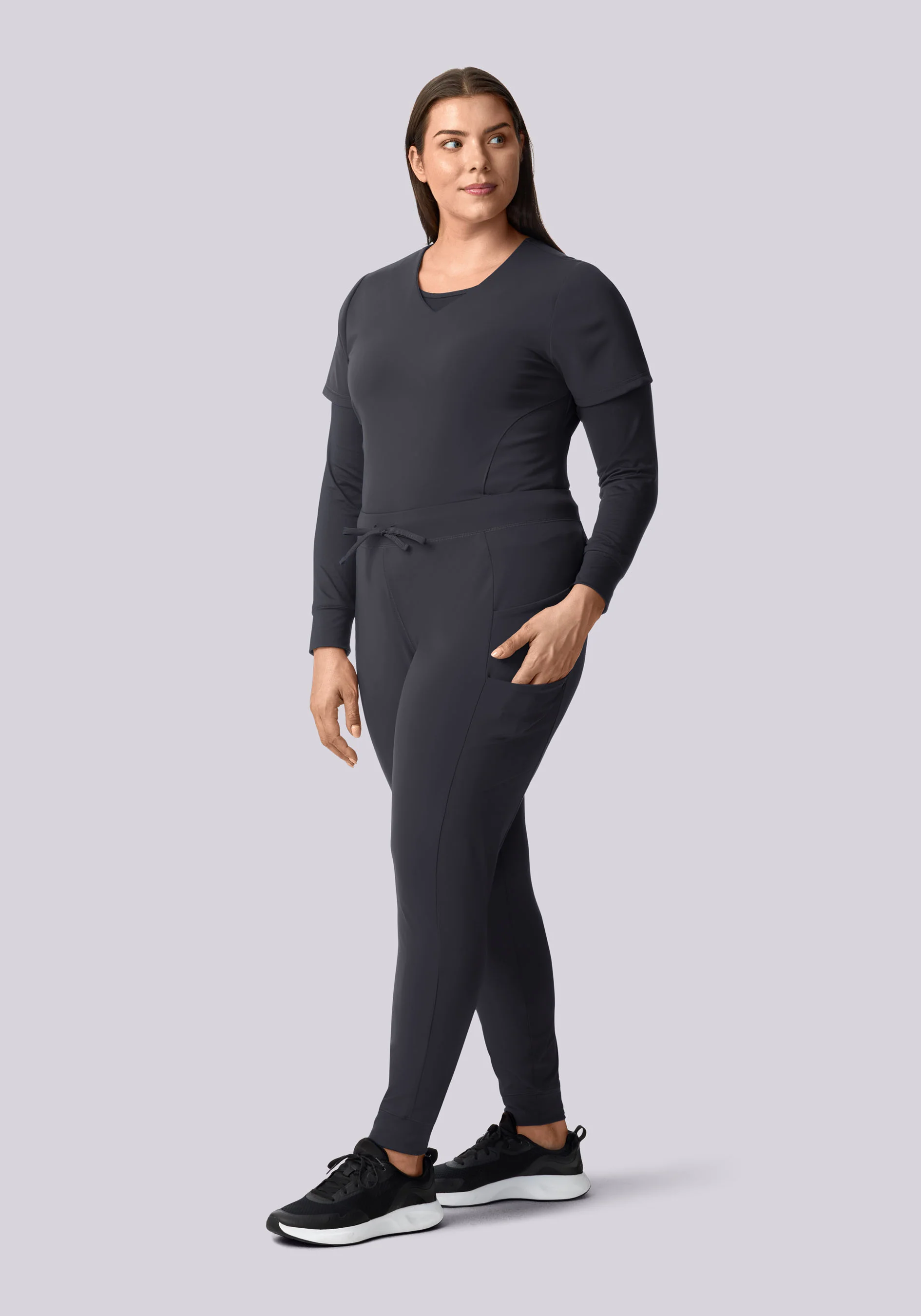Soft Stretch V-Neck Top Pewter - Image 10