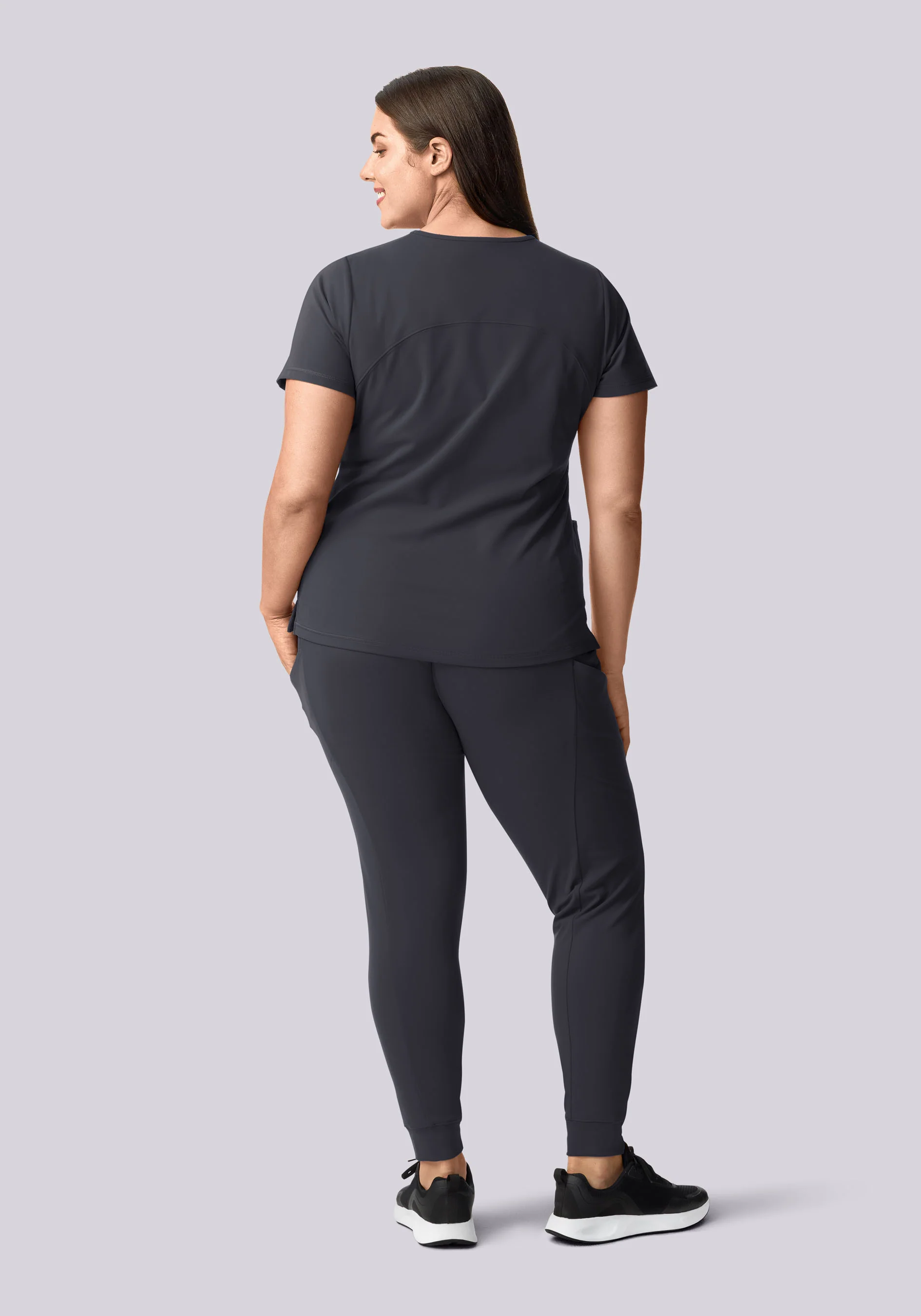 Soft Stretch V-Neck Top Pewter - Image 11