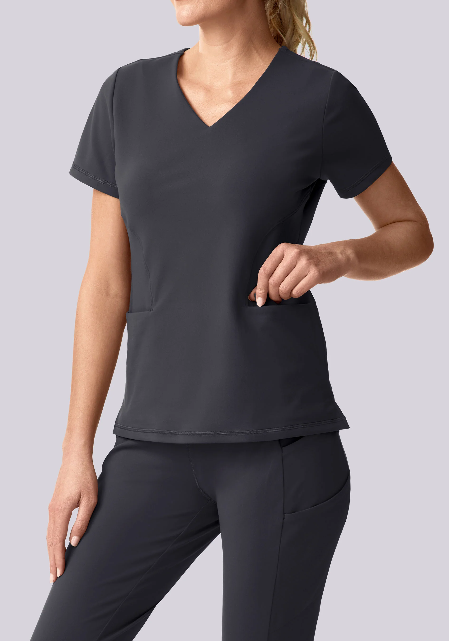 Soft Stretch V-Neck Top Pewter - Image 3