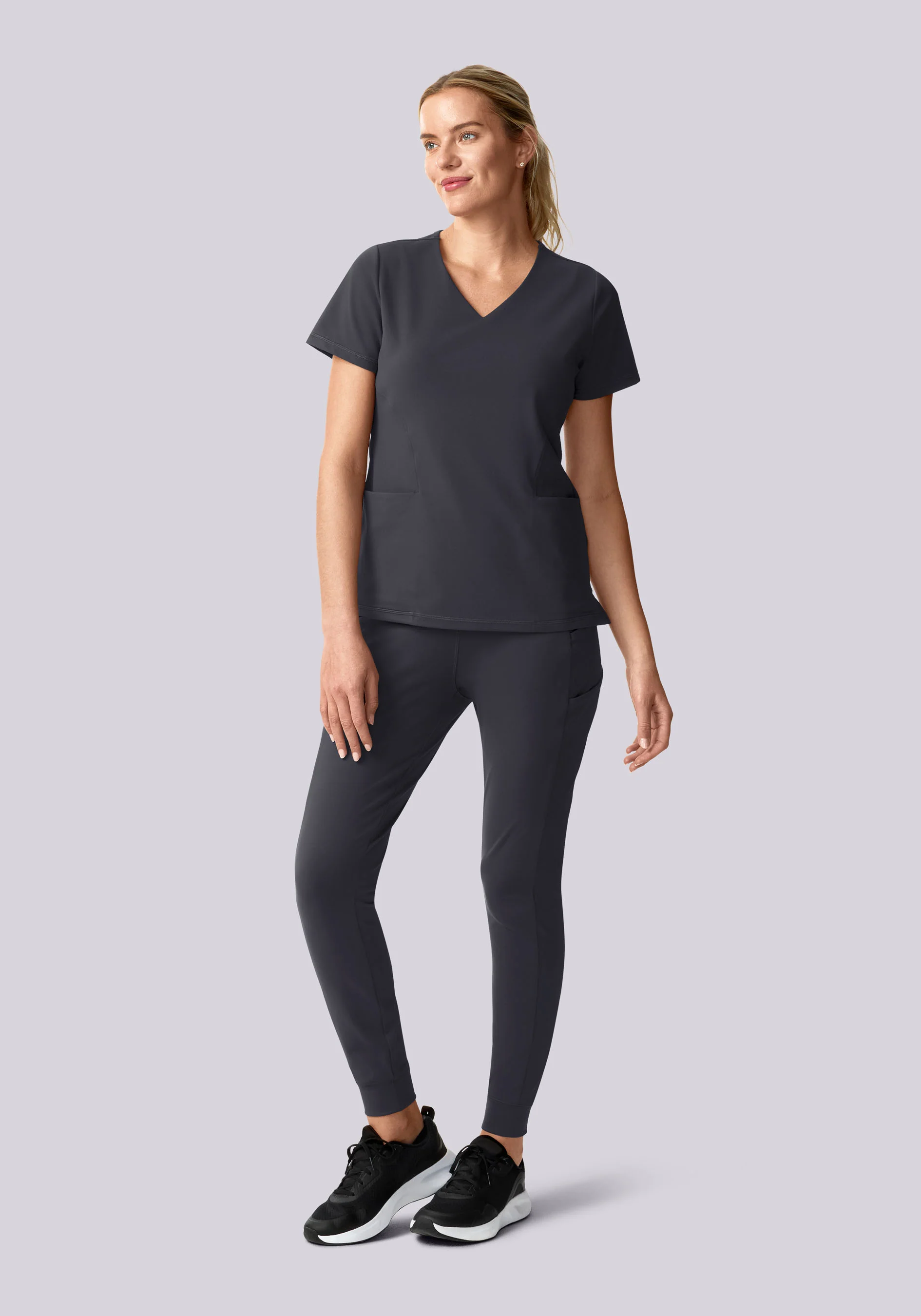 Soft Stretch V-Neck Top Pewter - Image 4