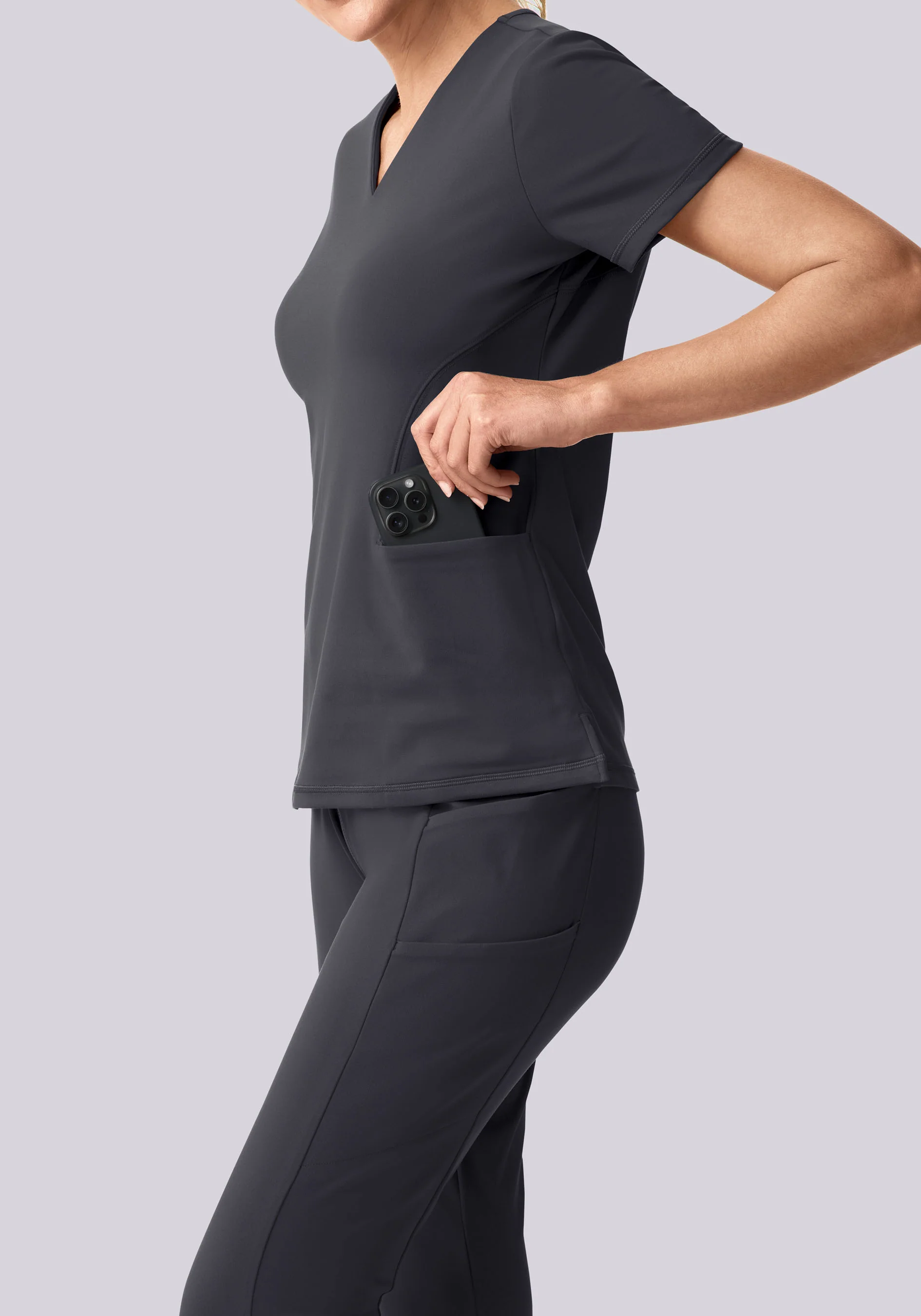 Soft Stretch V-Neck Top Pewter - Image 6