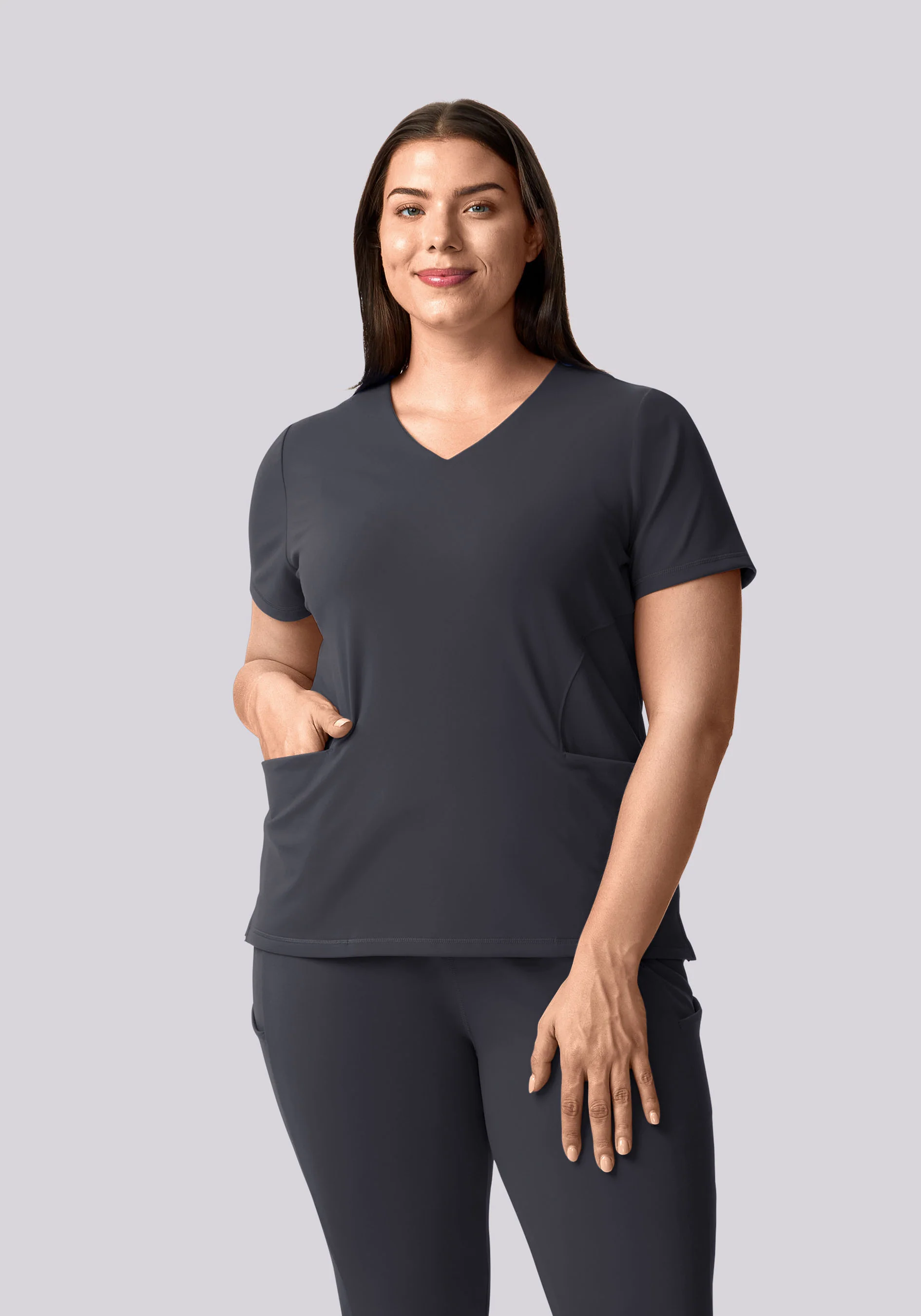 Soft Stretch V-Neck Top Pewter - Image 7