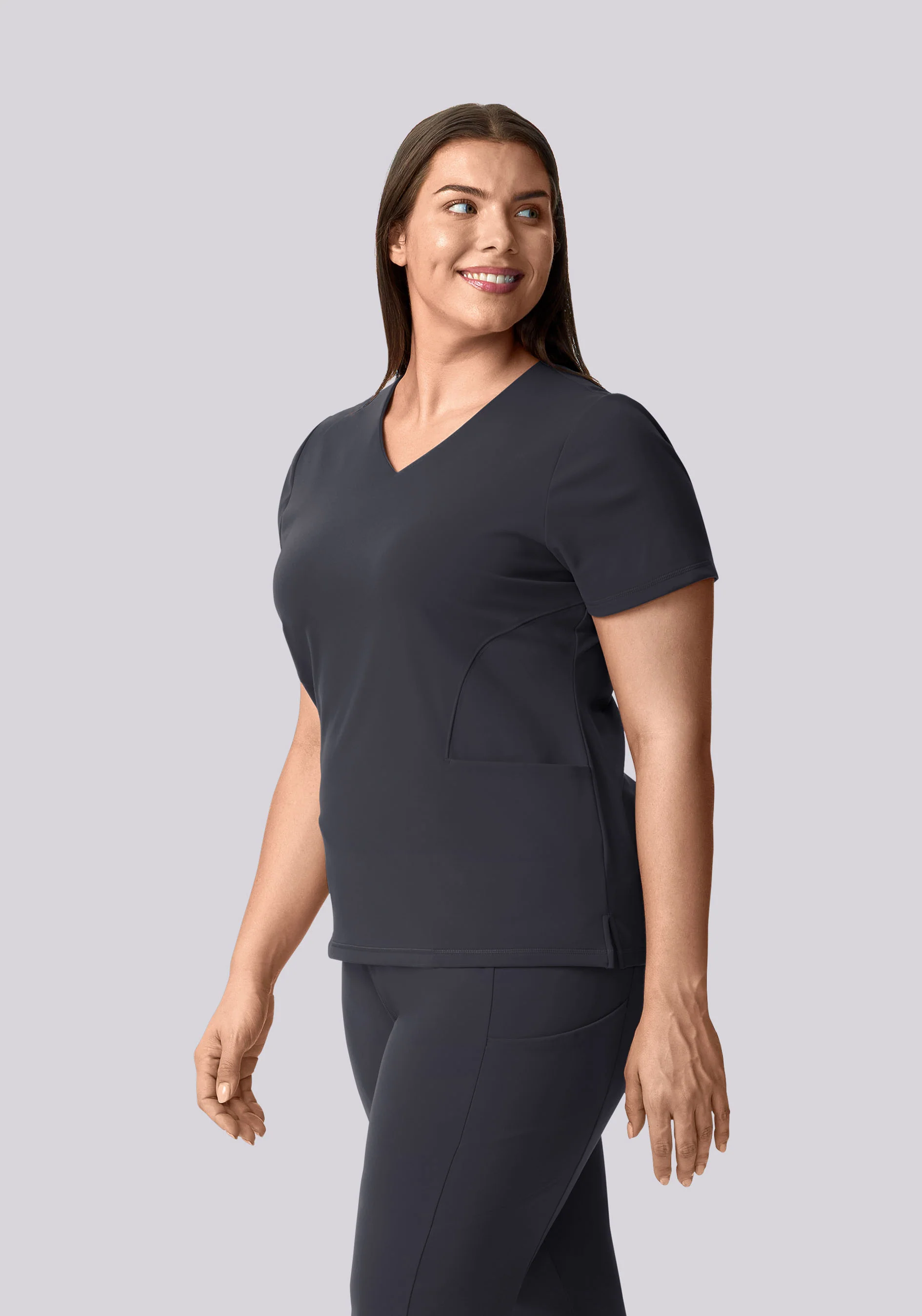 Soft Stretch V-Neck Top Pewter - Image 8