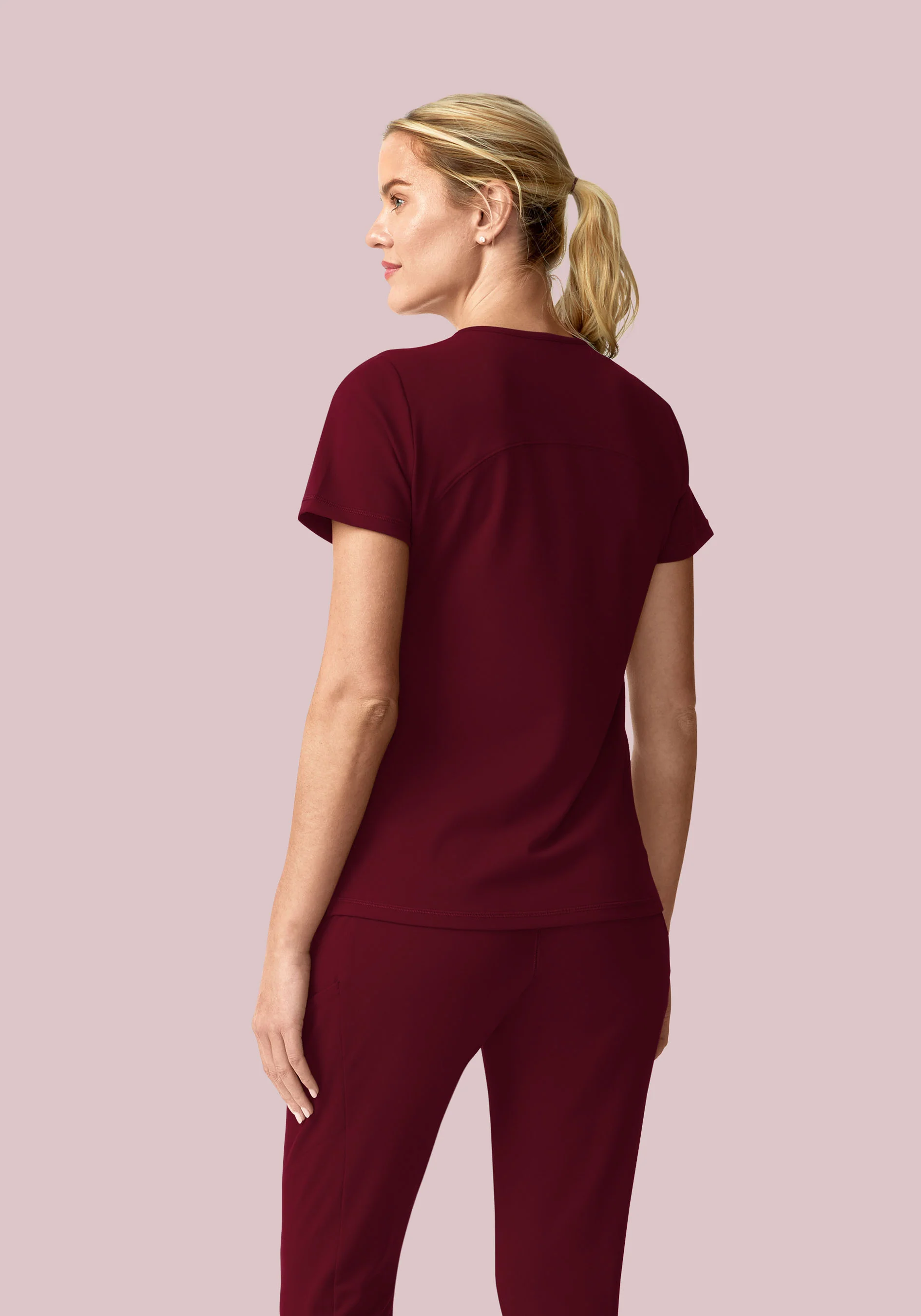 Soft Stretch V-Neck Top Wine - Image 4
