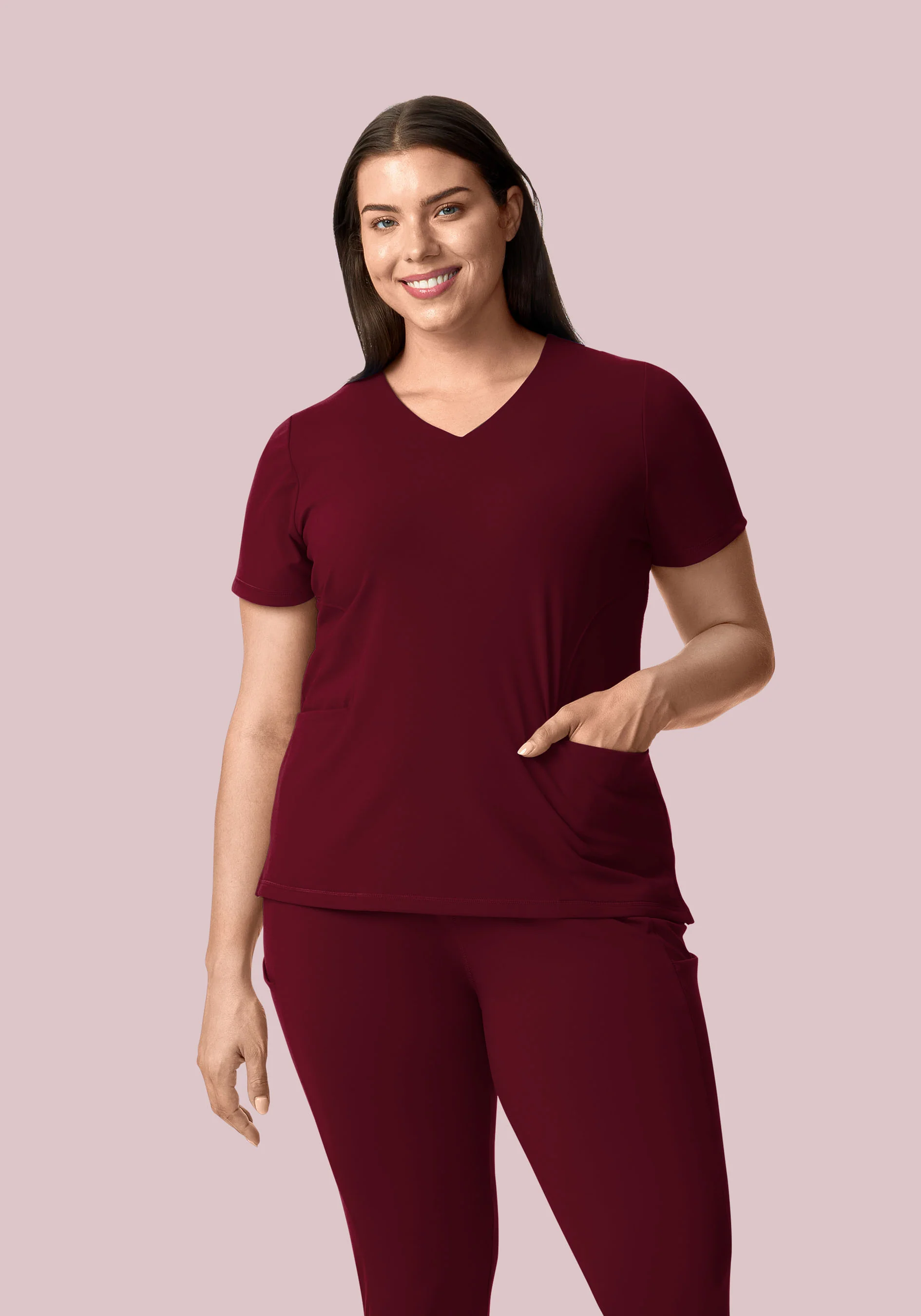 Soft Stretch V-Neck Top Wine - Image 6