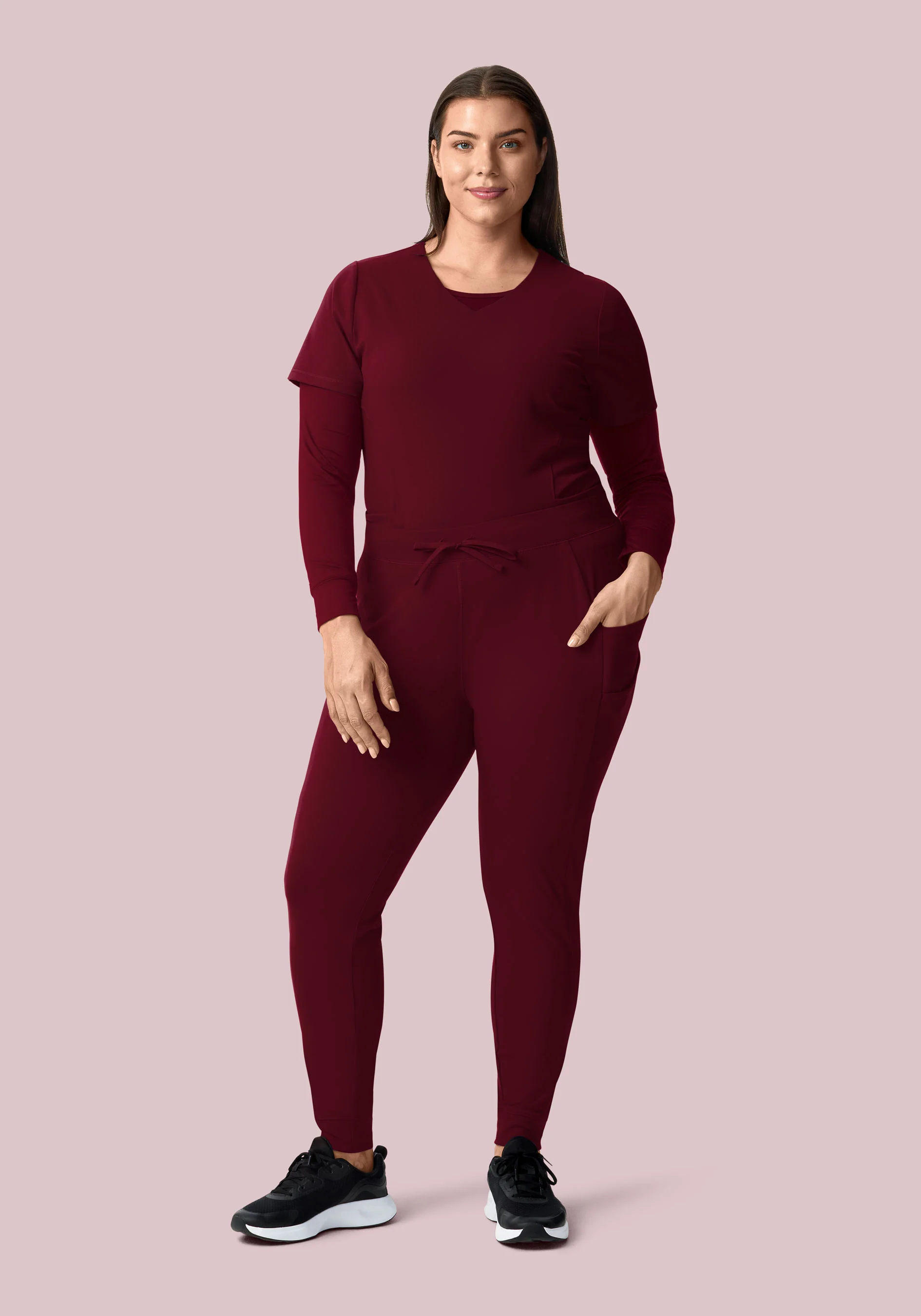 Soft Stretch V-Neck Top Wine - Image 8