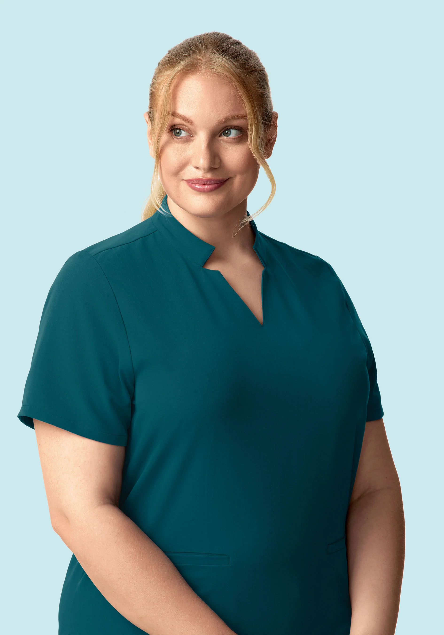 Stand Collar Notch Neck Top Caribbean Blue - Image 6