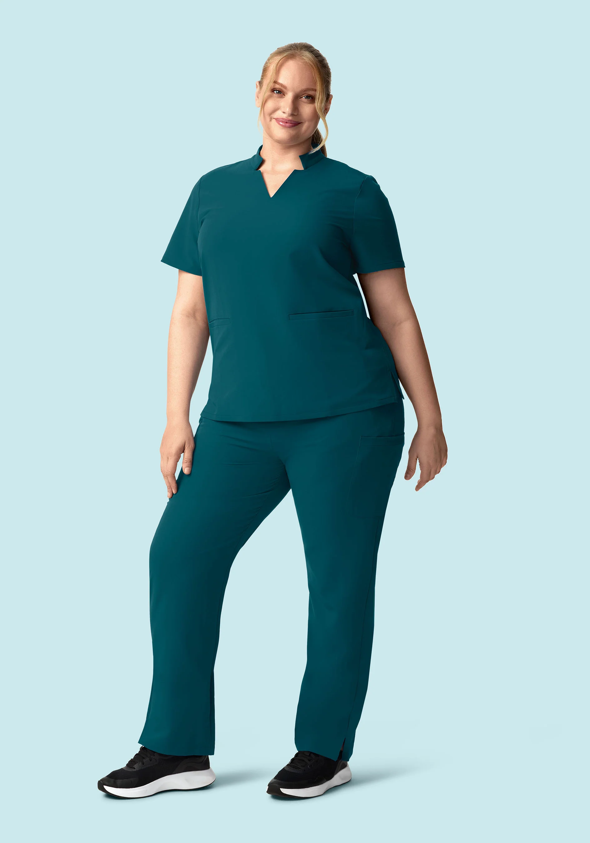 Stand Collar Notch Neck Top Caribbean Blue - Image 8