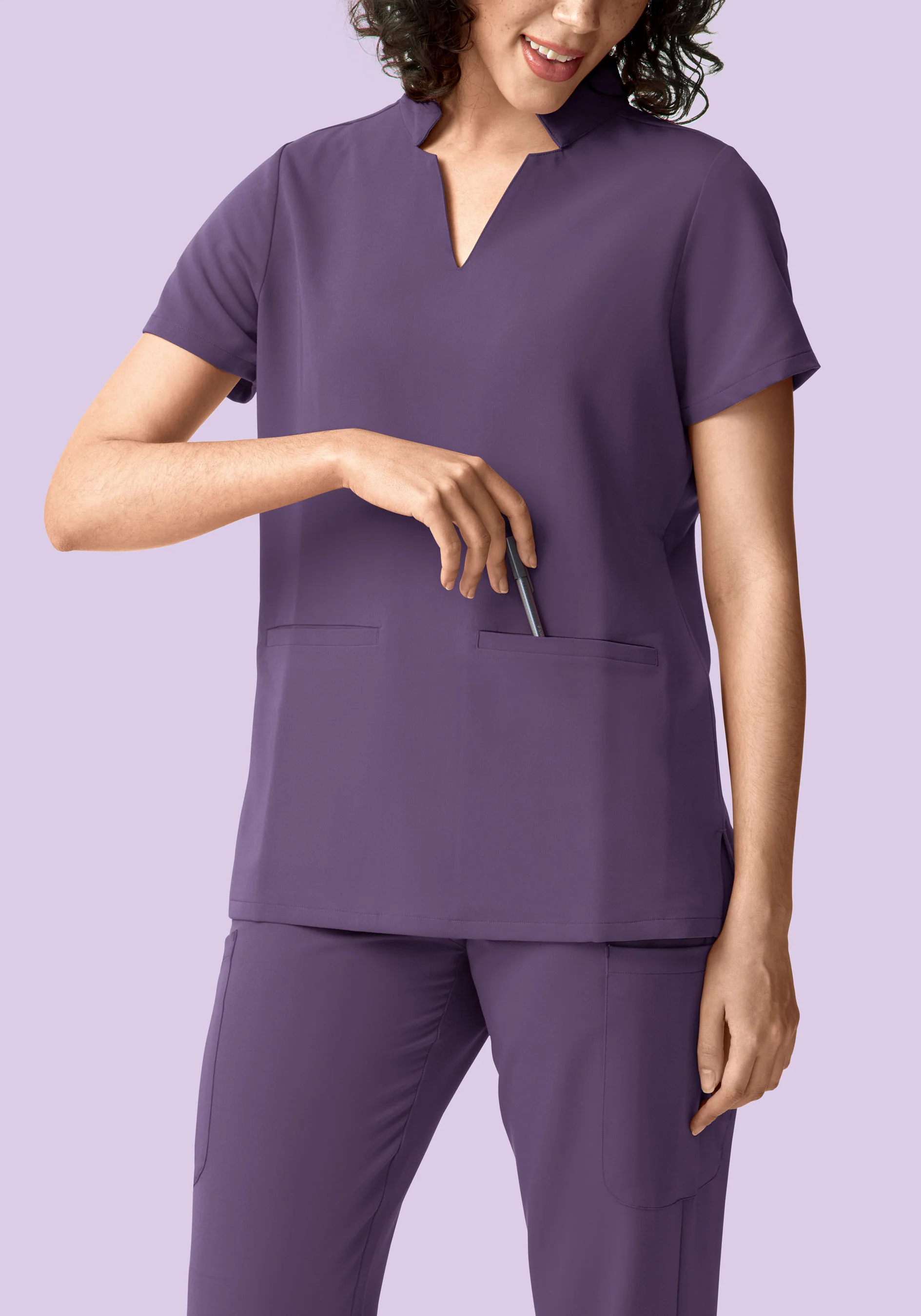 Stand Collar Notch Neck Top Dewberry - Image 3