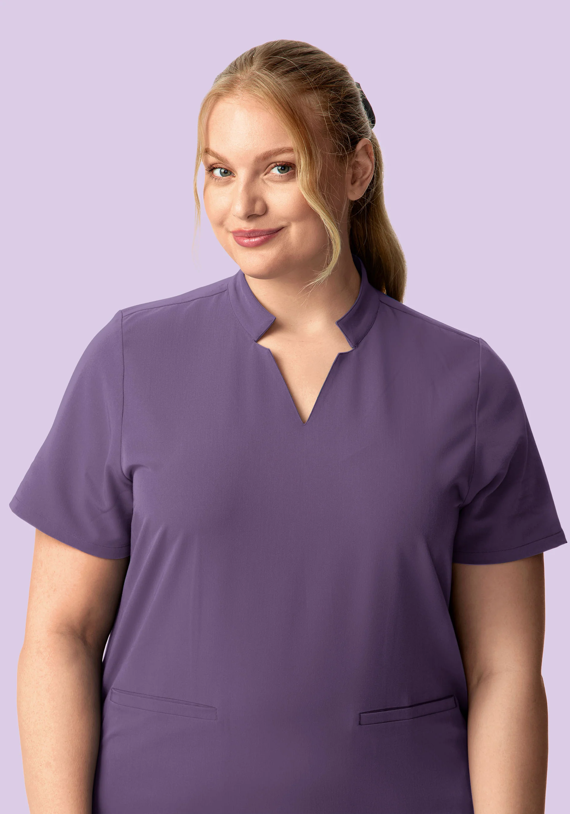 Stand Collar Notch Neck Top Dewberry - Image 5