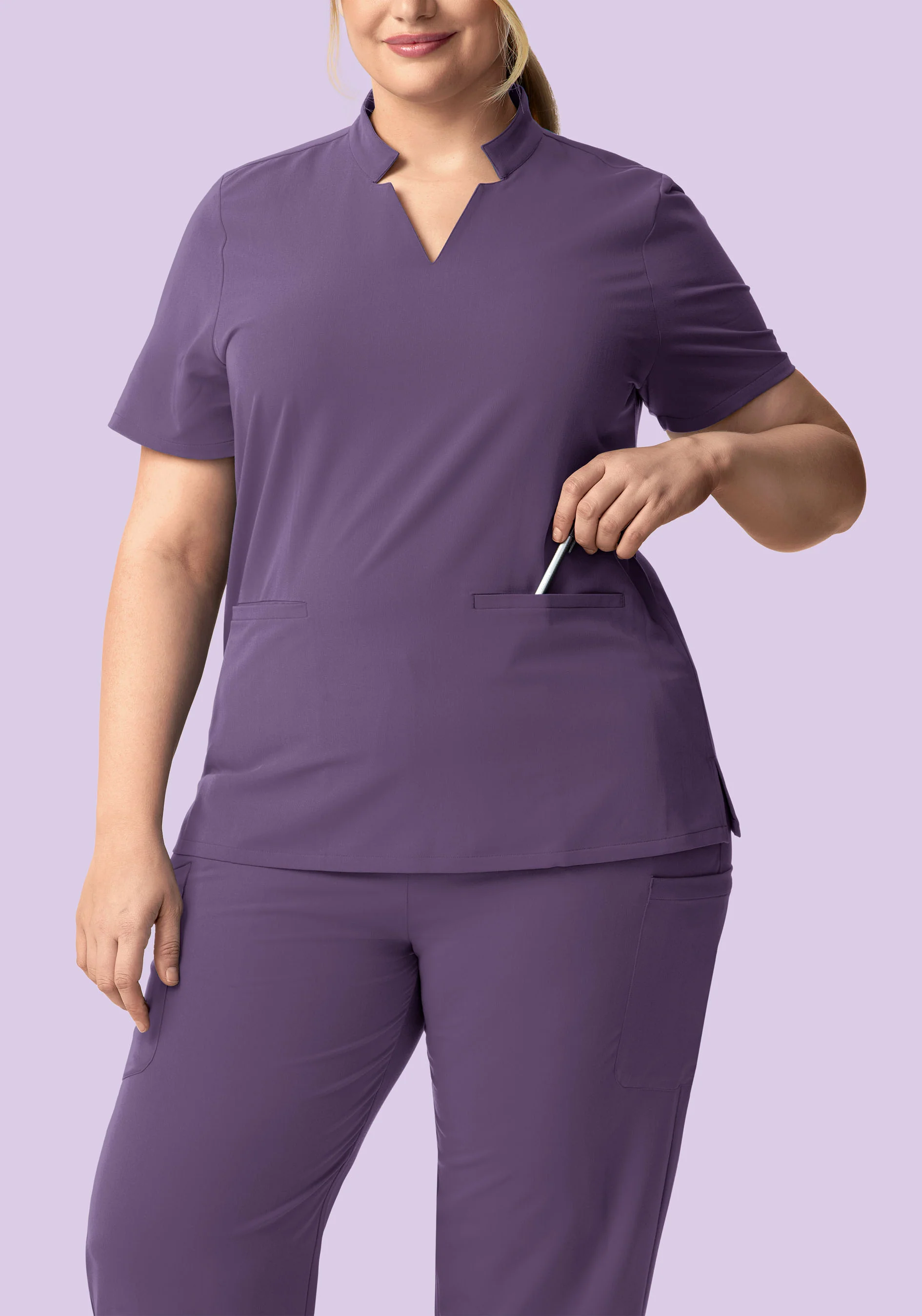 Stand Collar Notch Neck Top Dewberry - Image 6