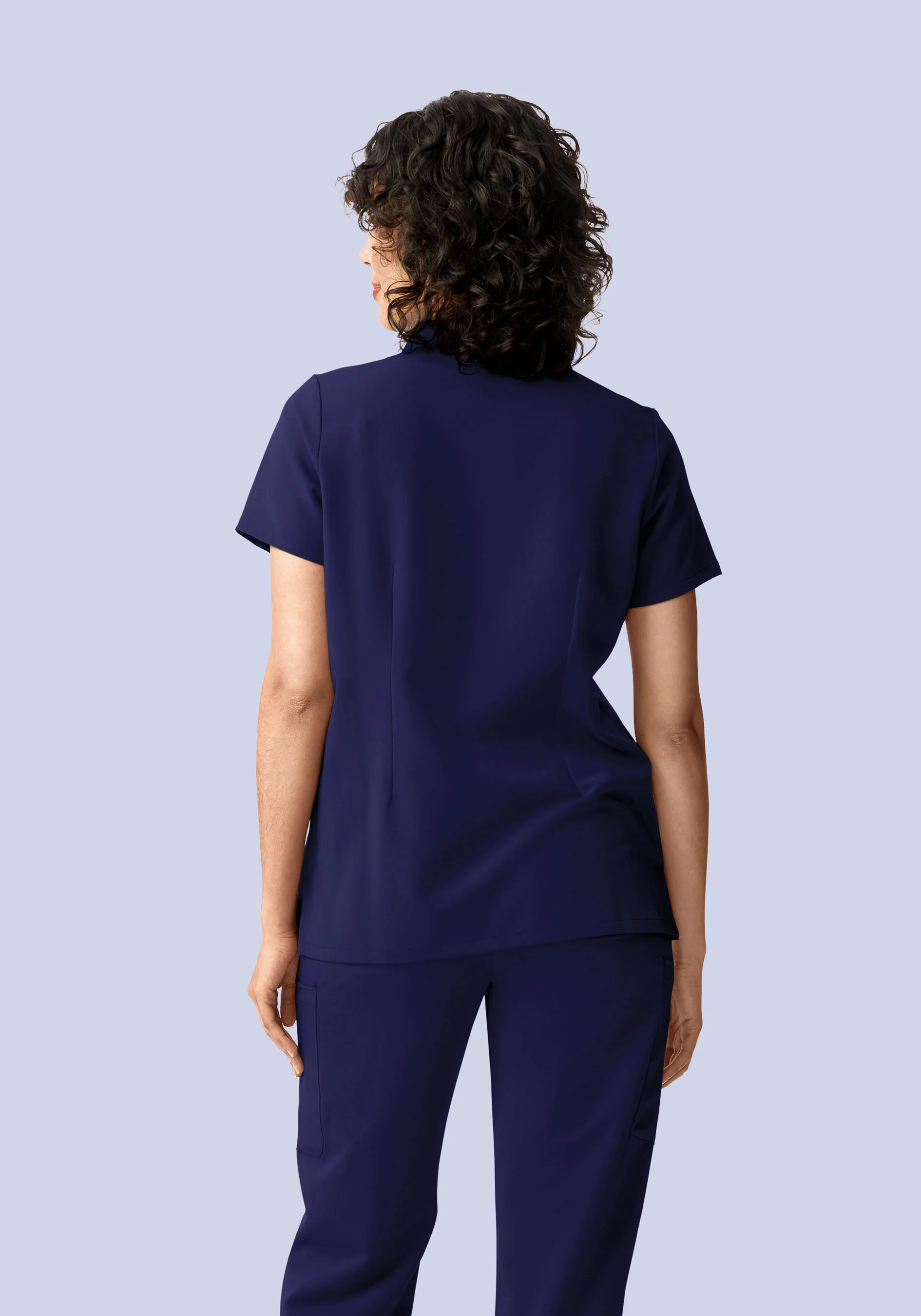 Stand Collar Notch Neck Top Navy - Image 3