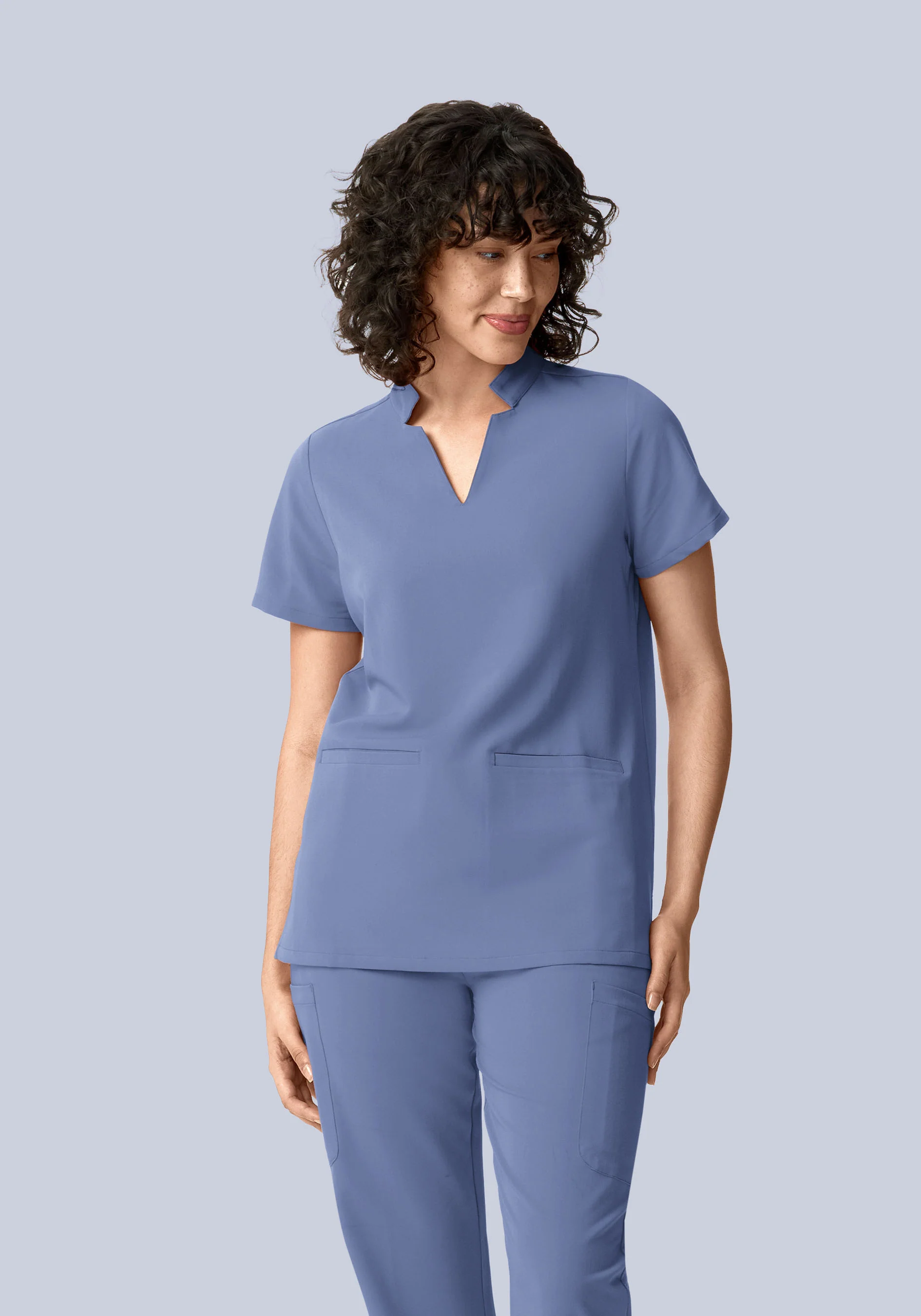 Stand Collar Notch Neck Top Periwinkle