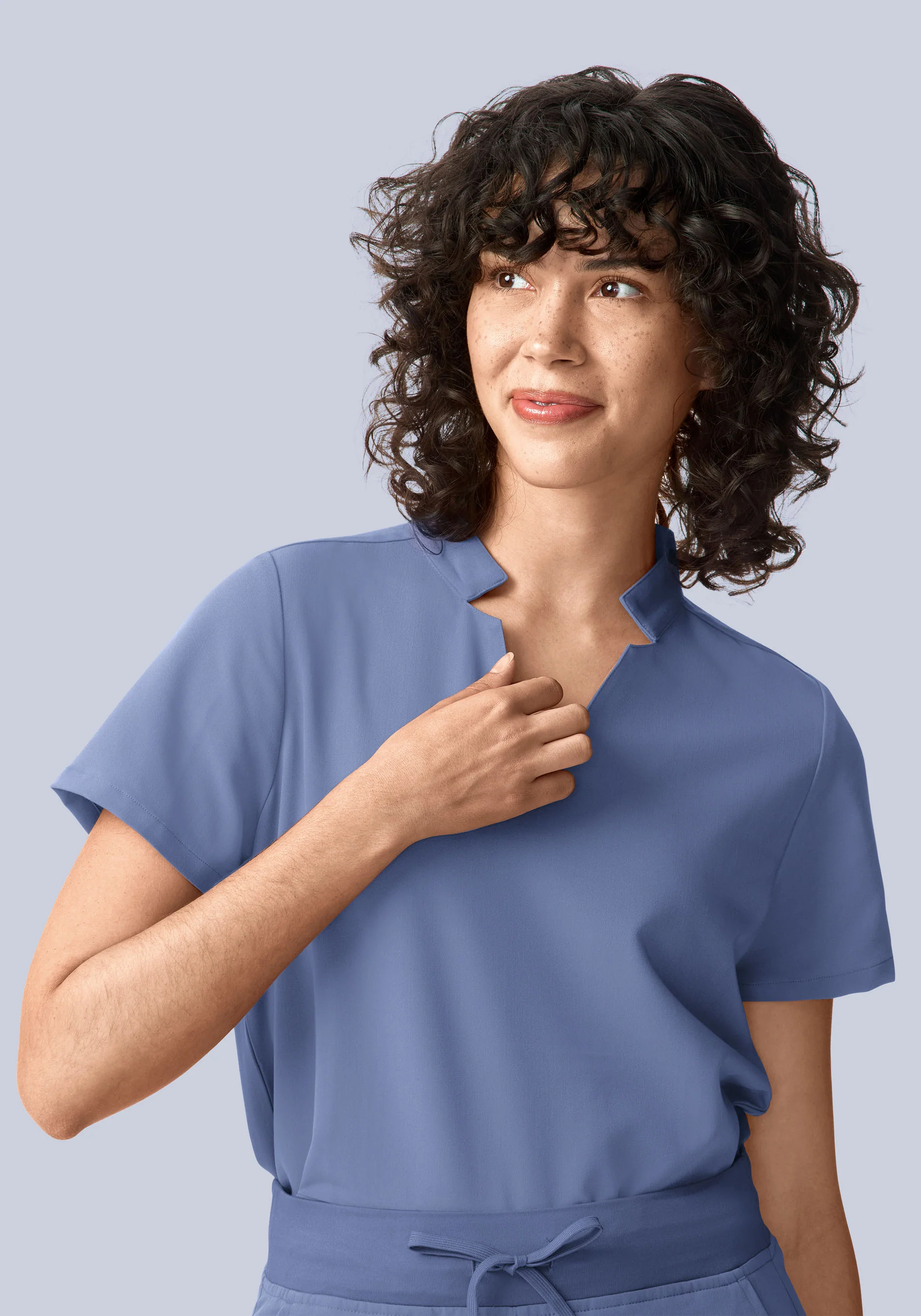 Stand Collar Notch Neck Top Periwinkle - Image 2