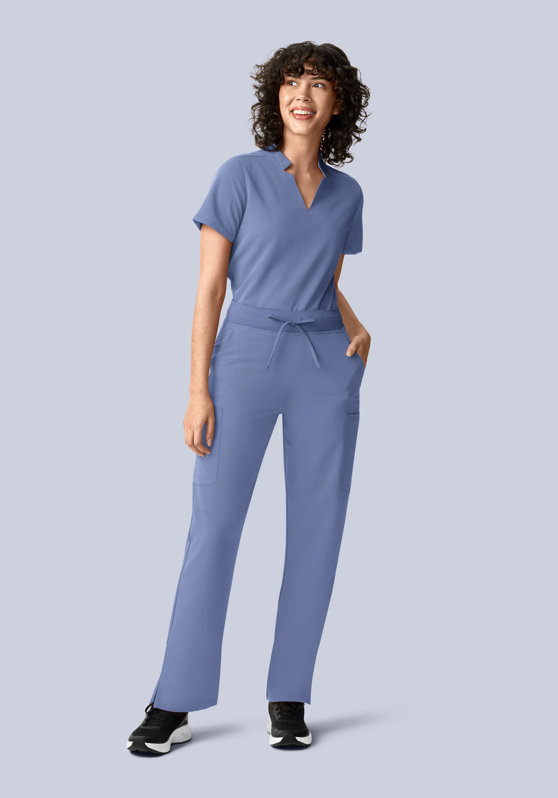 Stand Collar Notch Neck Top Periwinkle - Image 3