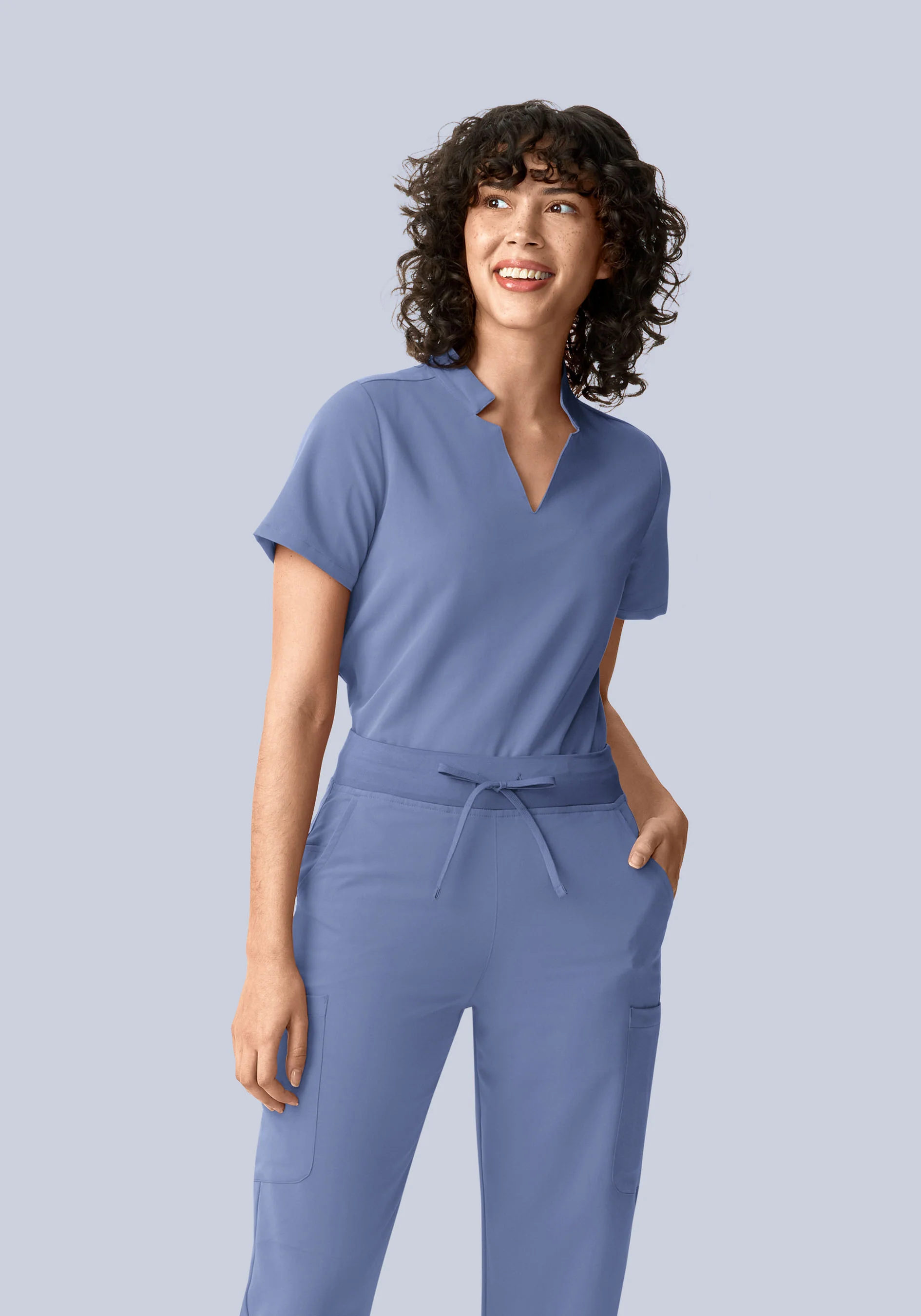 Stand Collar Notch Neck Top Periwinkle - Image 4