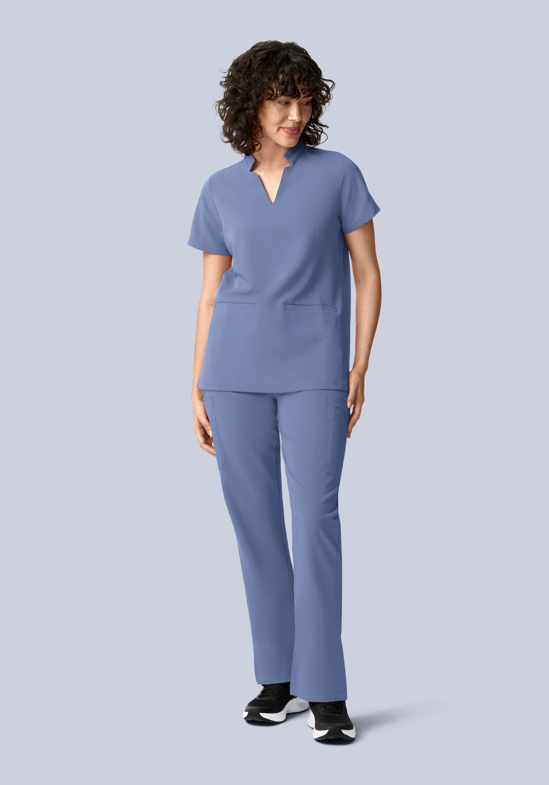 Stand Collar Notch Neck Top Periwinkle - Image 6