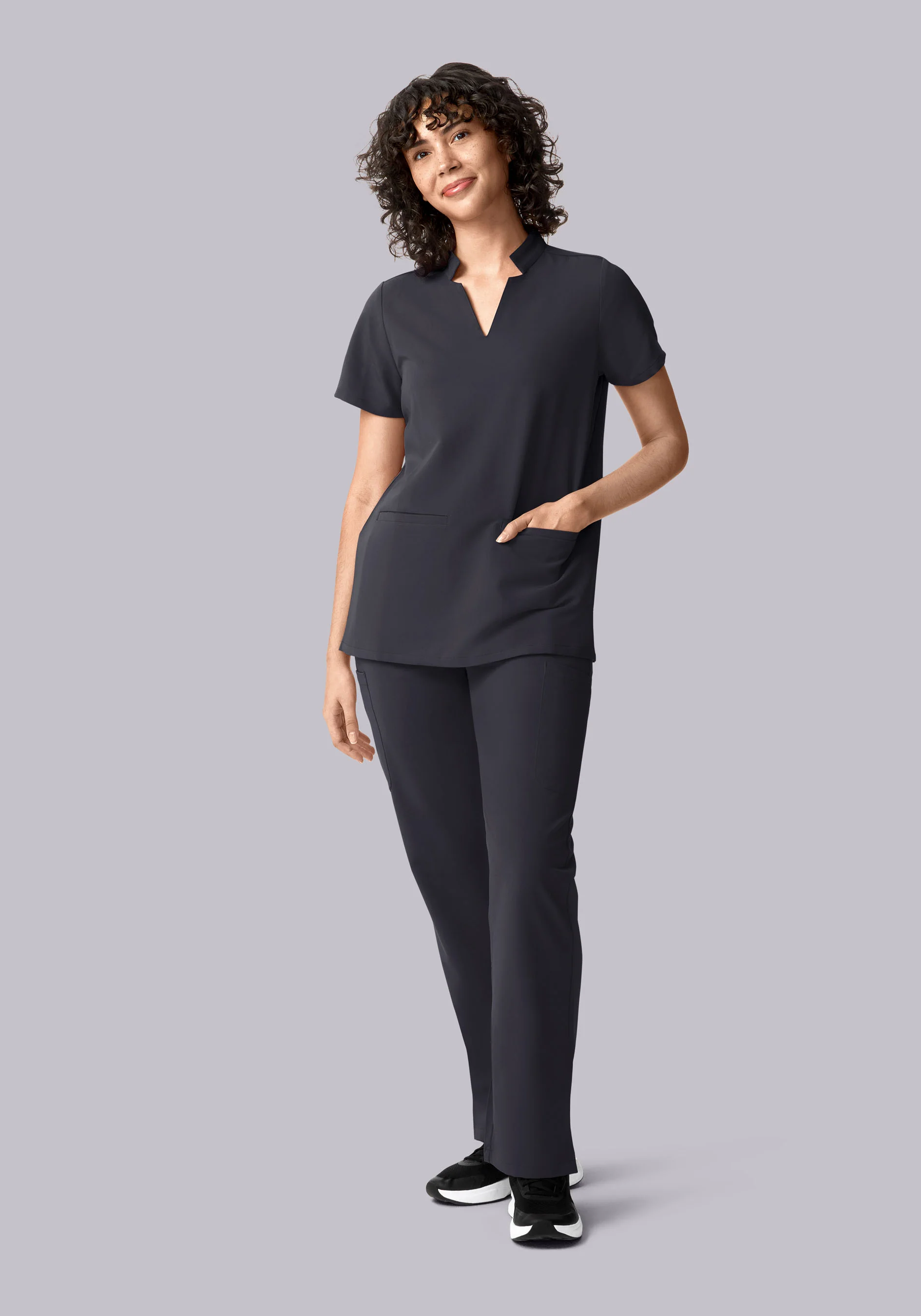 Stand Collar Notch Neck Top Pewter - Image 3