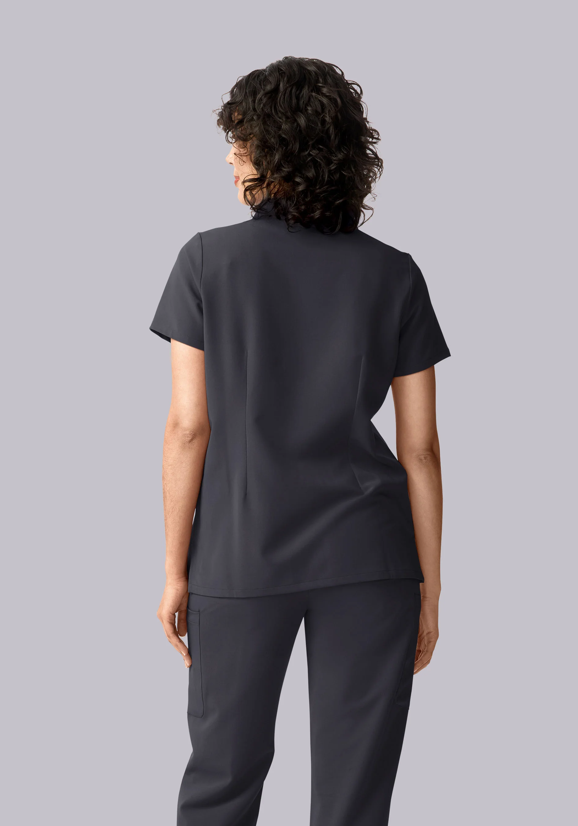 Stand Collar Notch Neck Top Pewter - Image 4