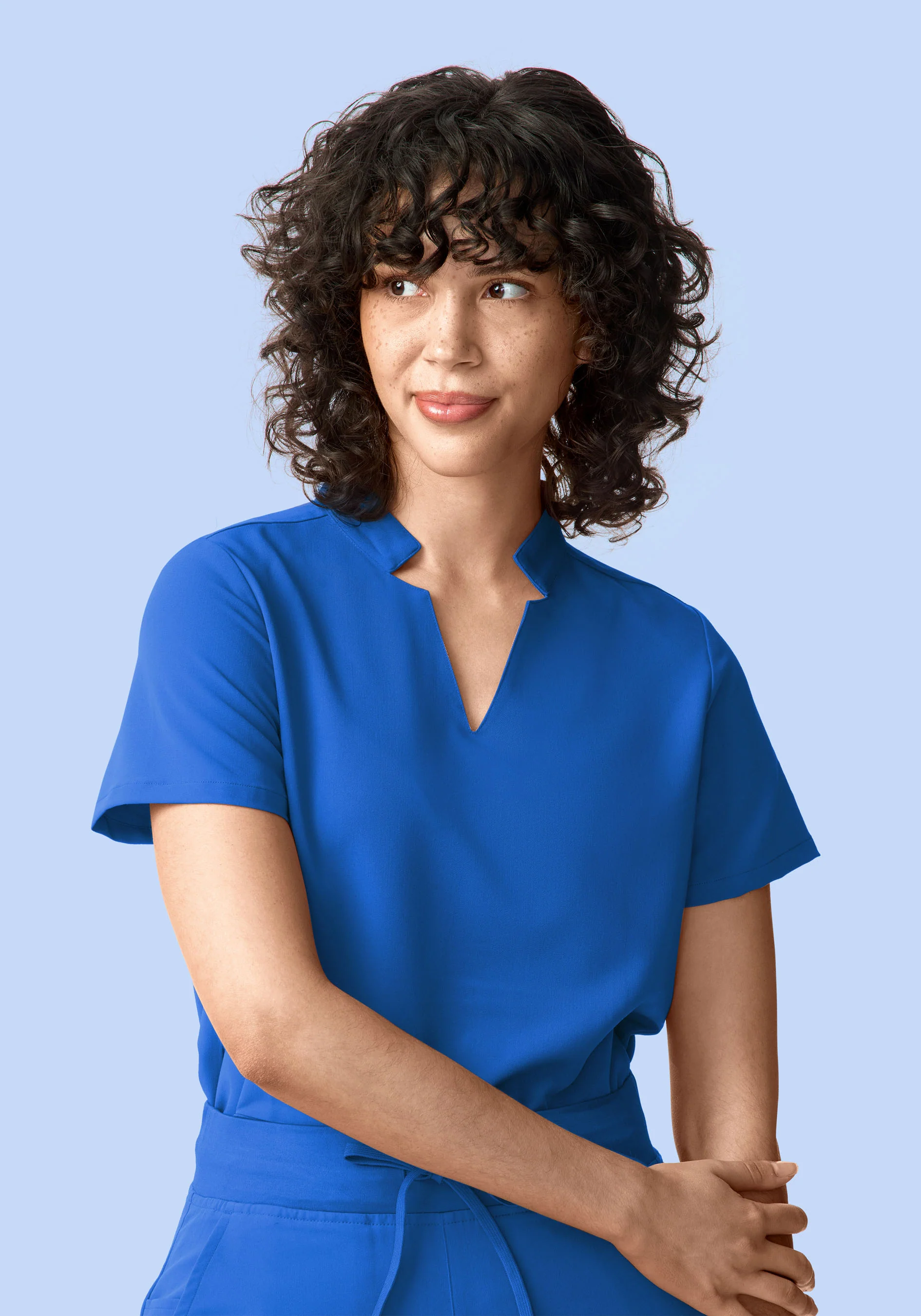 Stand Collar Notch Neck Top Royal Blue - Image 10
