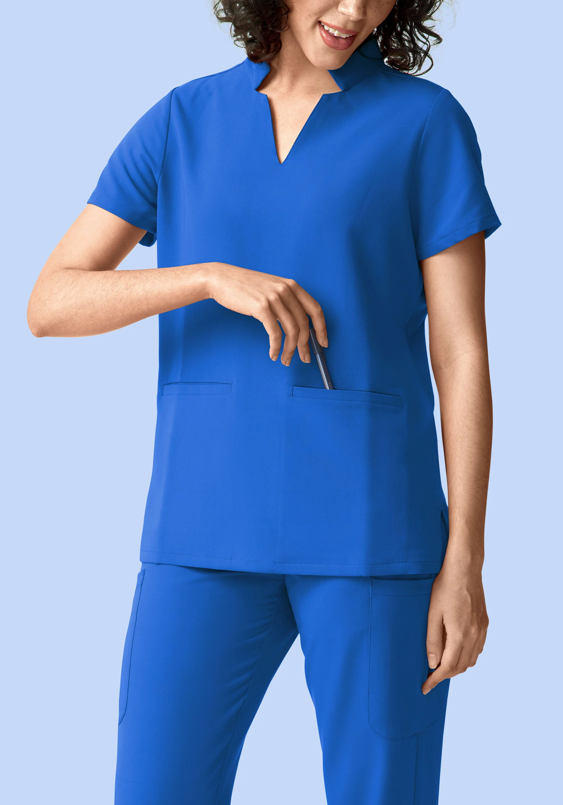 Stand Collar Notch Neck Top Royal Blue - Image 3