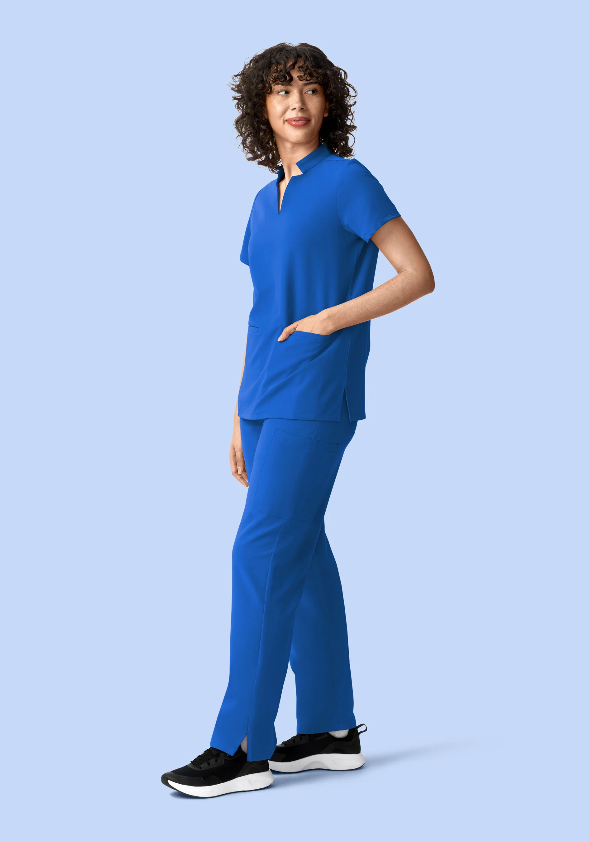 Stand Collar Notch Neck Top Royal Blue - Image 4