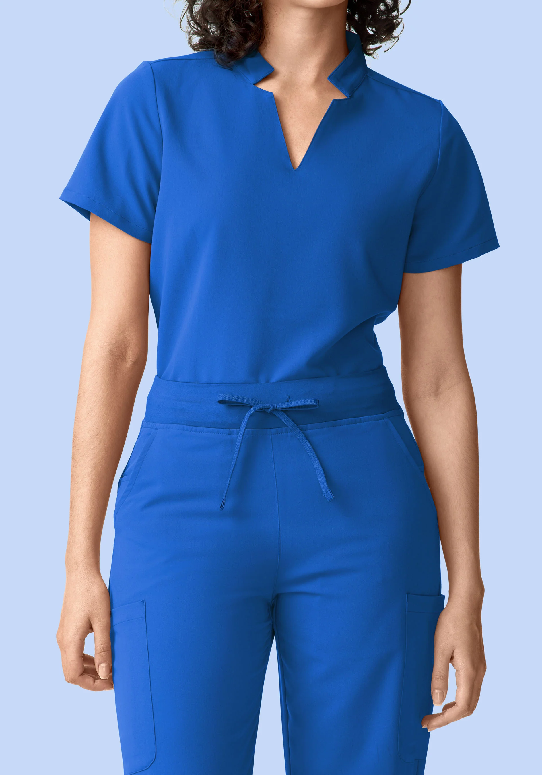 Stand Collar Notch Neck Top Royal Blue - Image 5