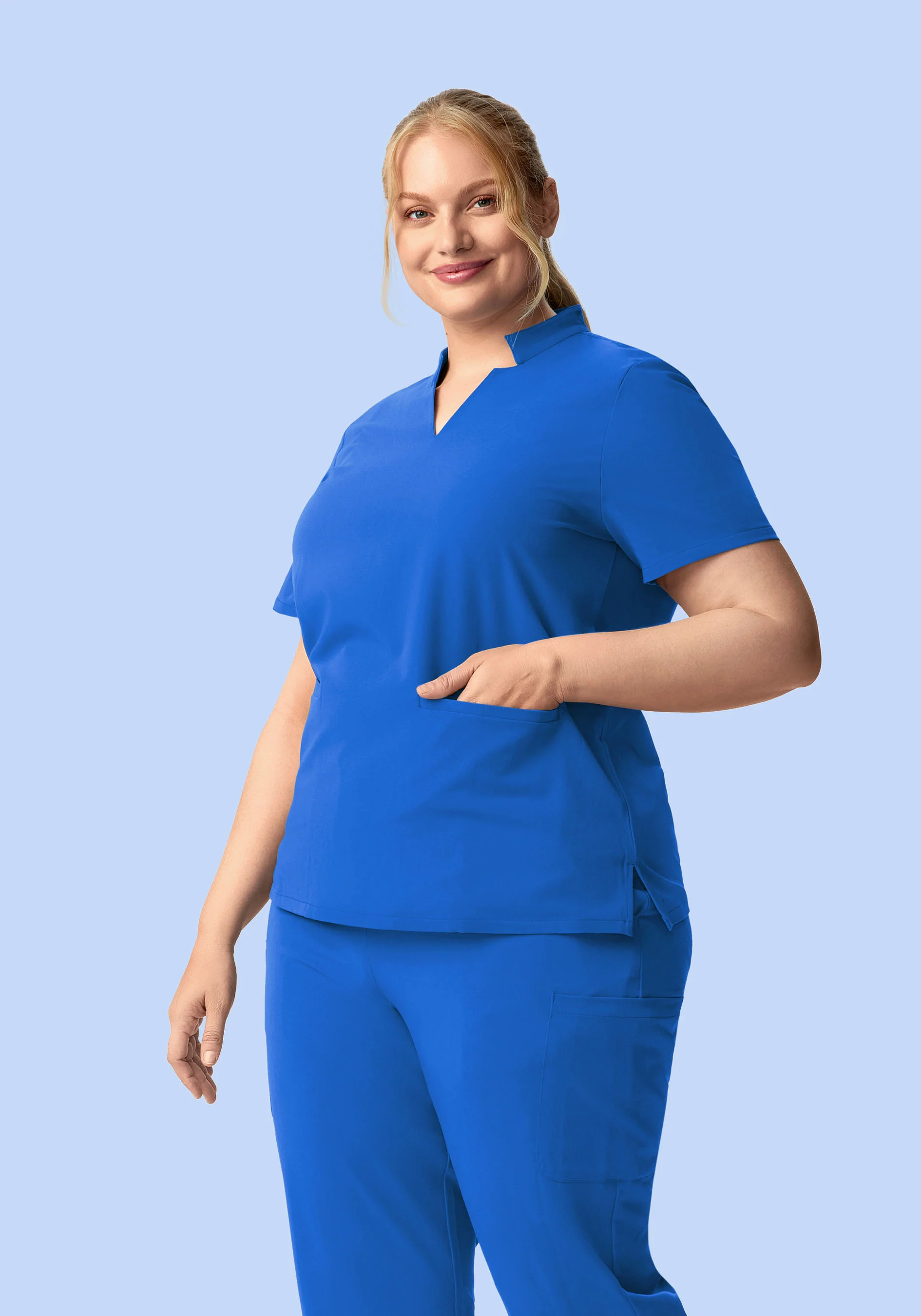 Stand Collar Notch Neck Top Royal Blue - Image 6