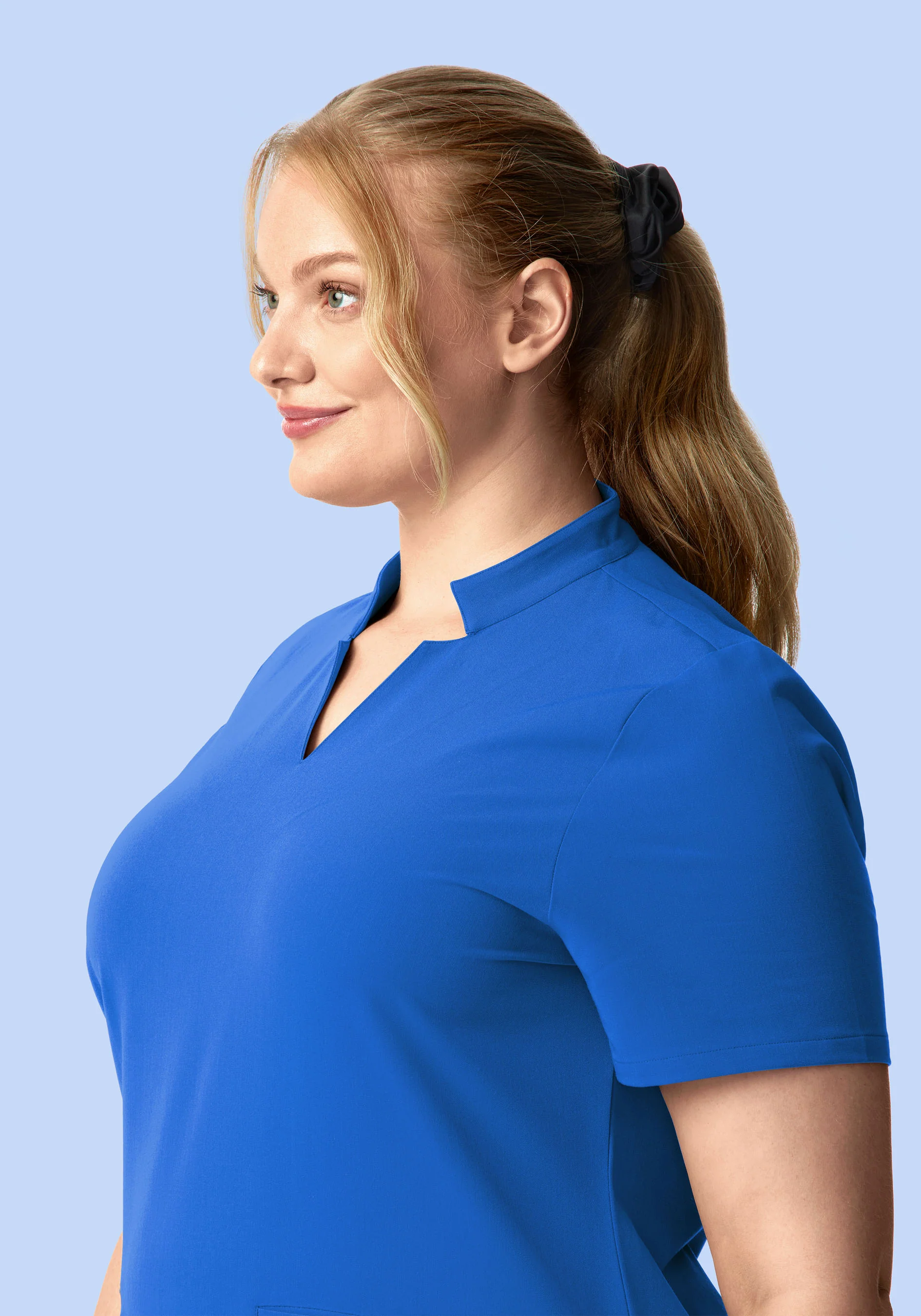Stand Collar Notch Neck Top Royal Blue - Image 8