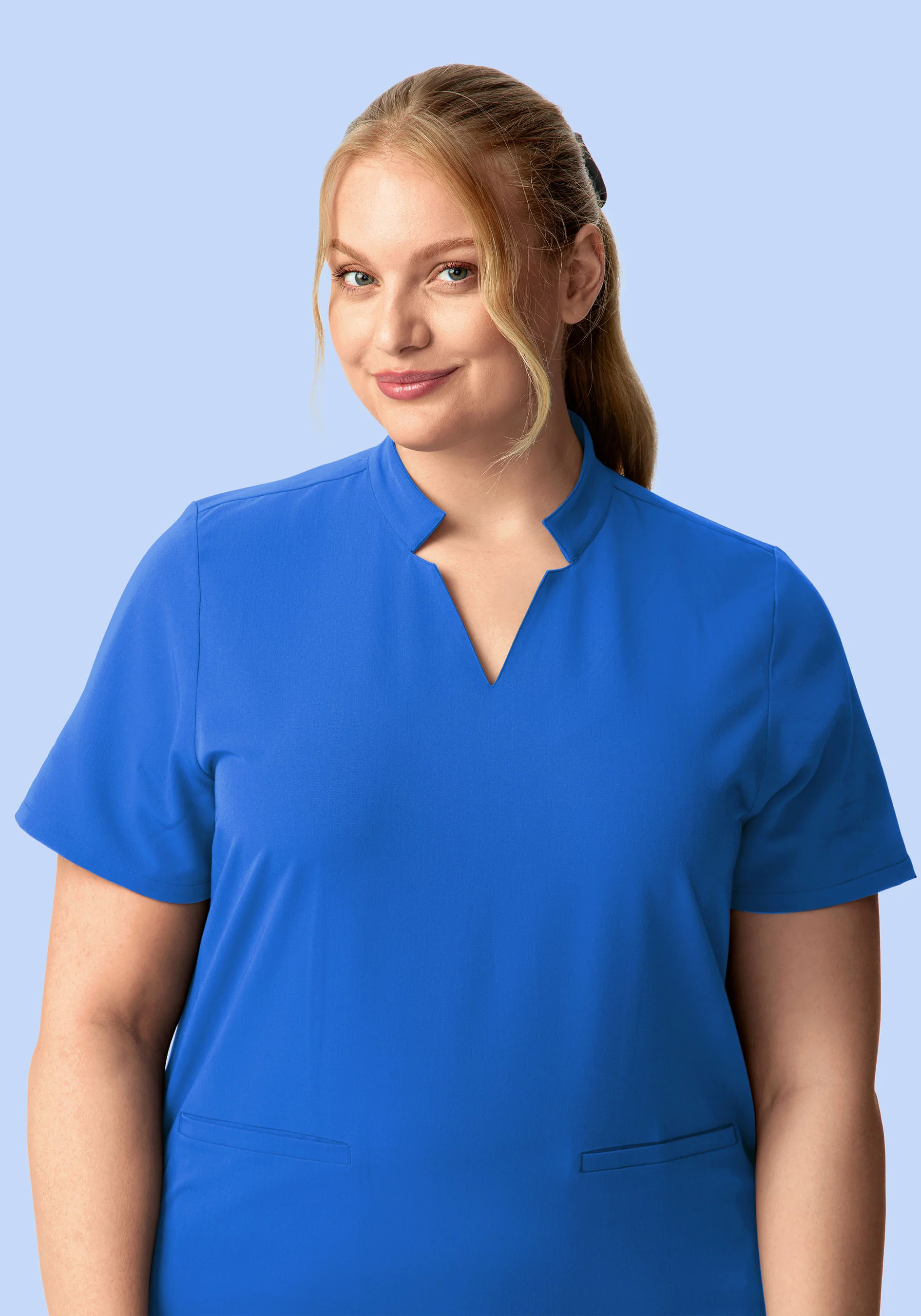Stand Collar Notch Neck Top Royal Blue - Image 9