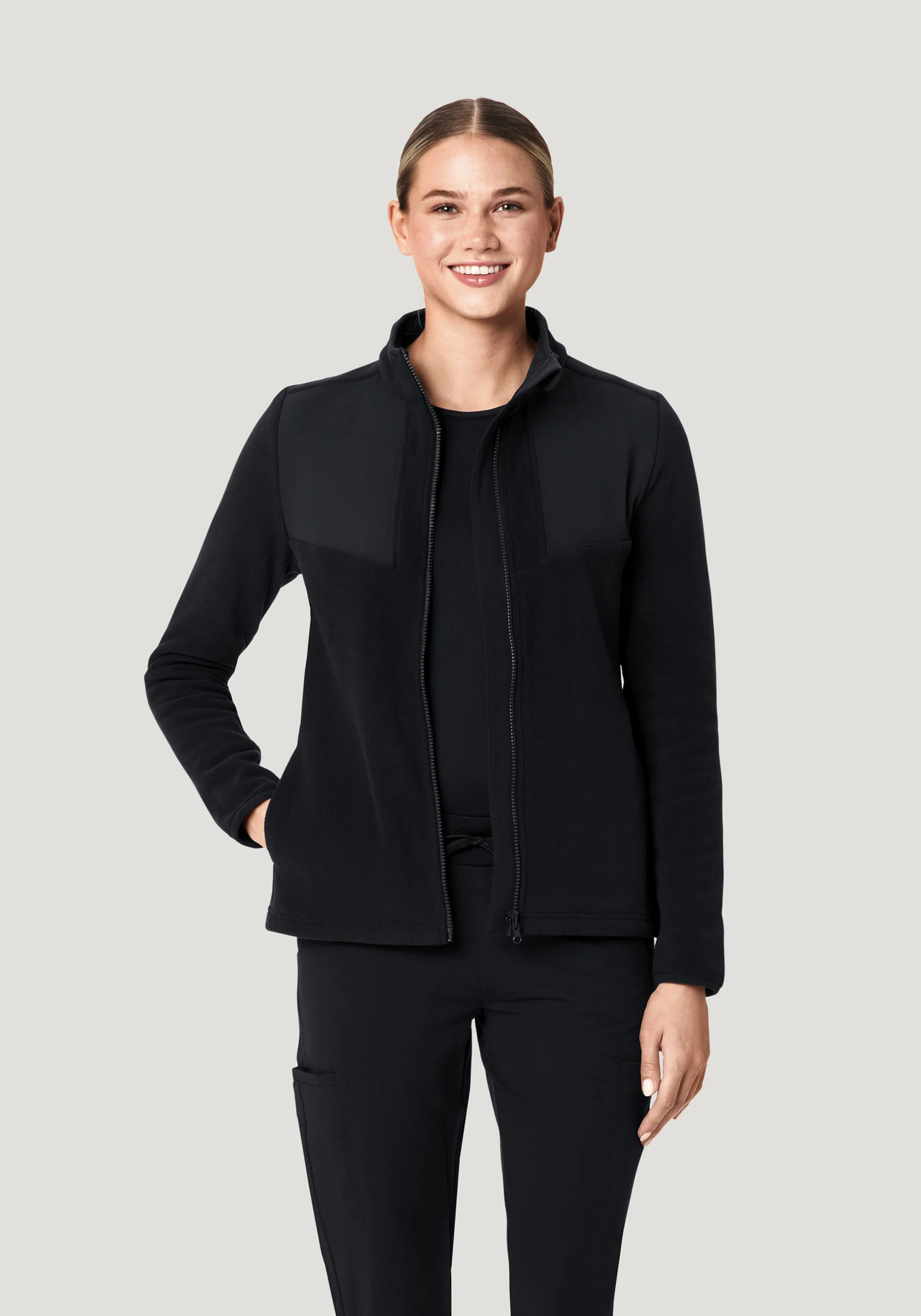 Women's Fleece Scrub Jacket Black - Image 3