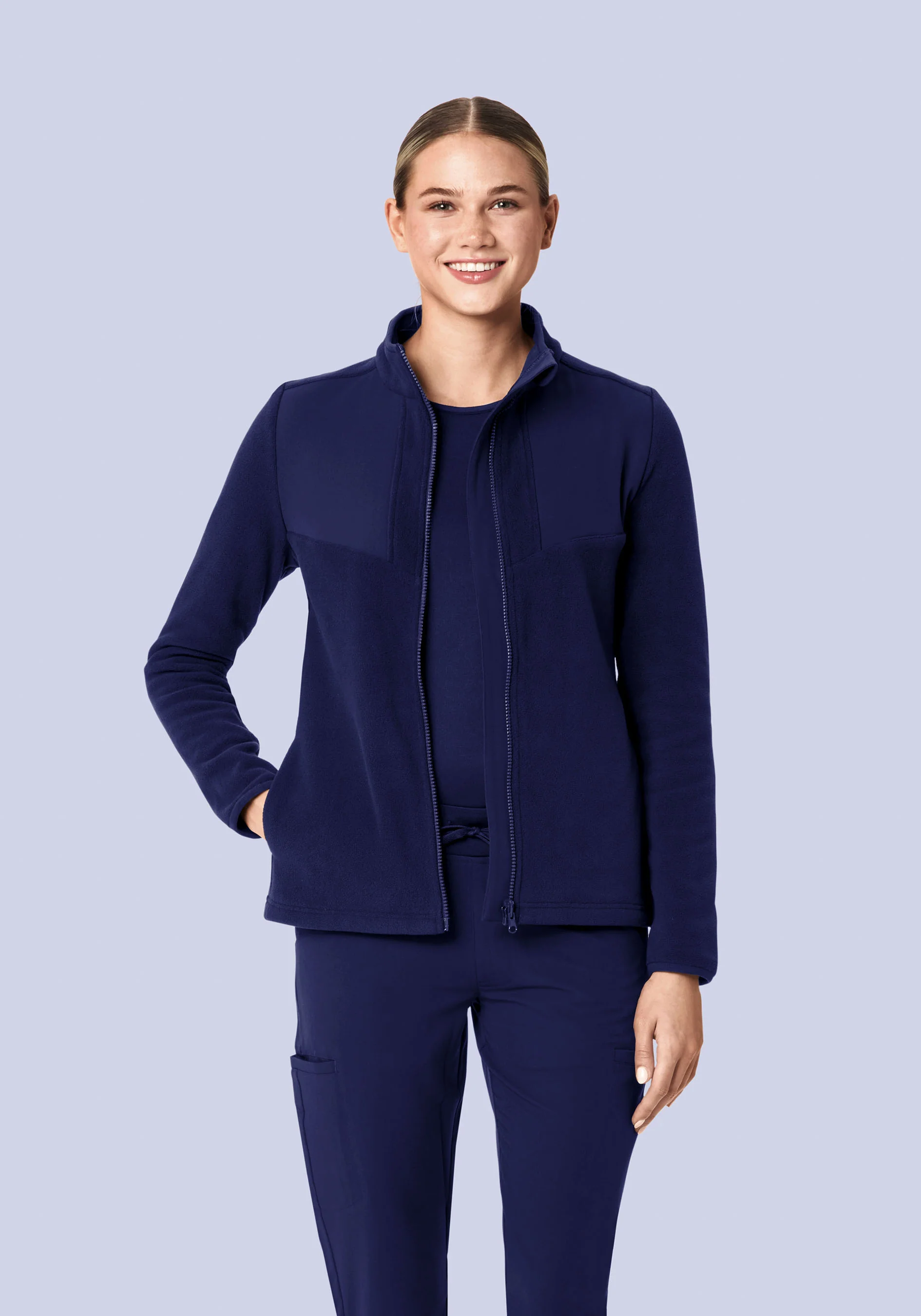 Women's Fleece Scrub Jacket Navy - Image 3