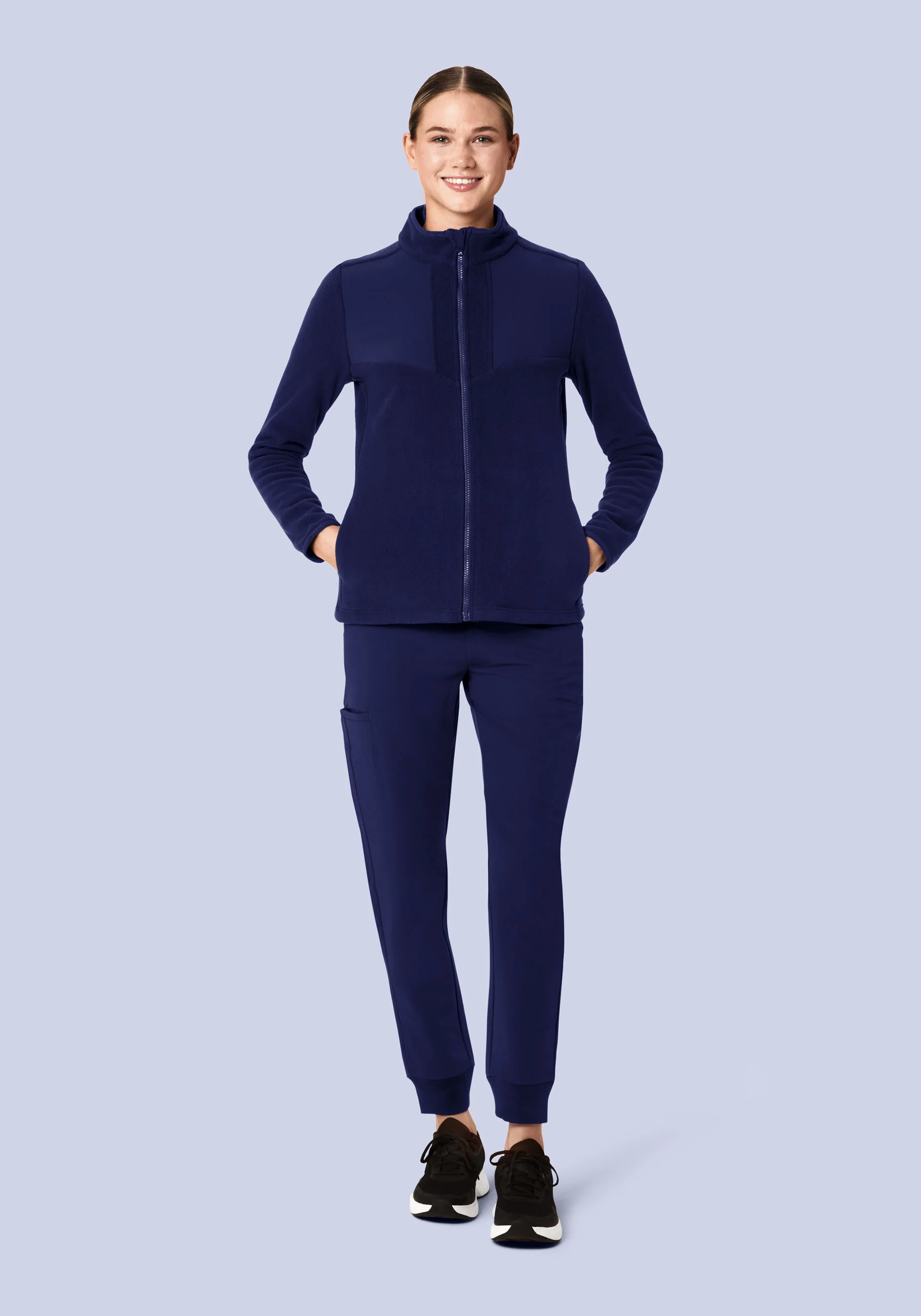 Women's Fleece Scrub Jacket Navy - Image 4