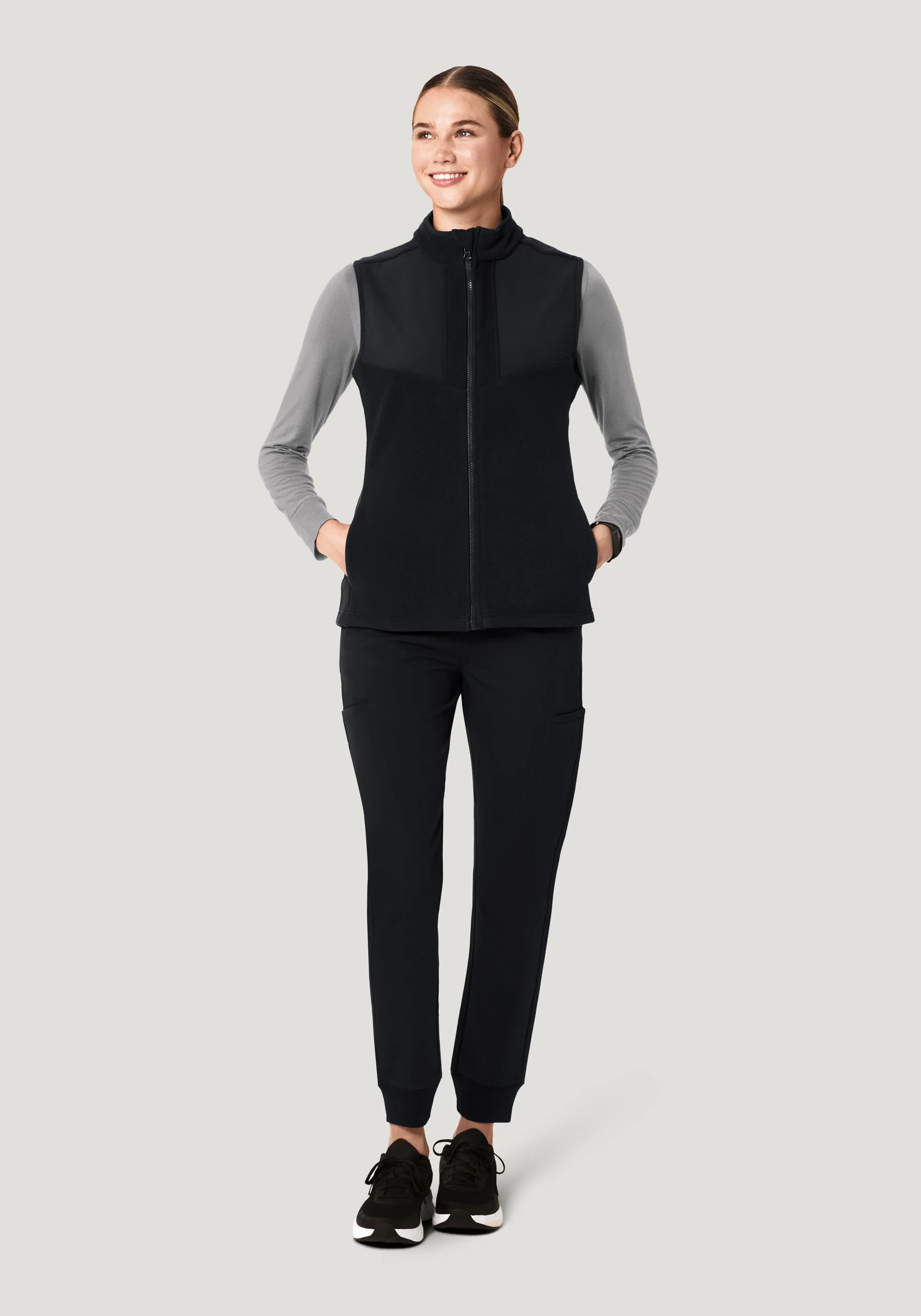 Women's Fleece Scrub Vest Black - Image 4