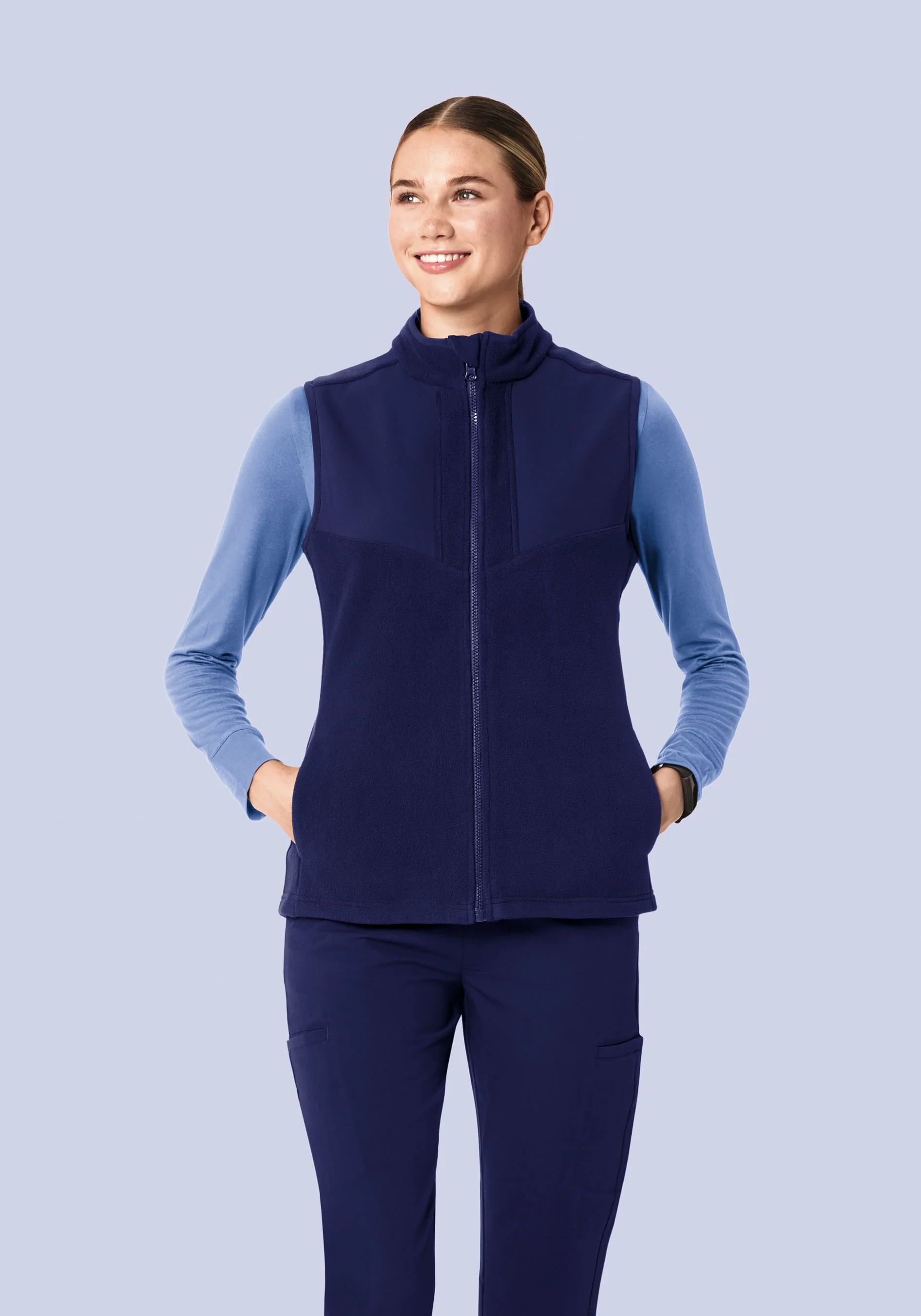 Women's Fleece Scrub Vest Navy - Image 3