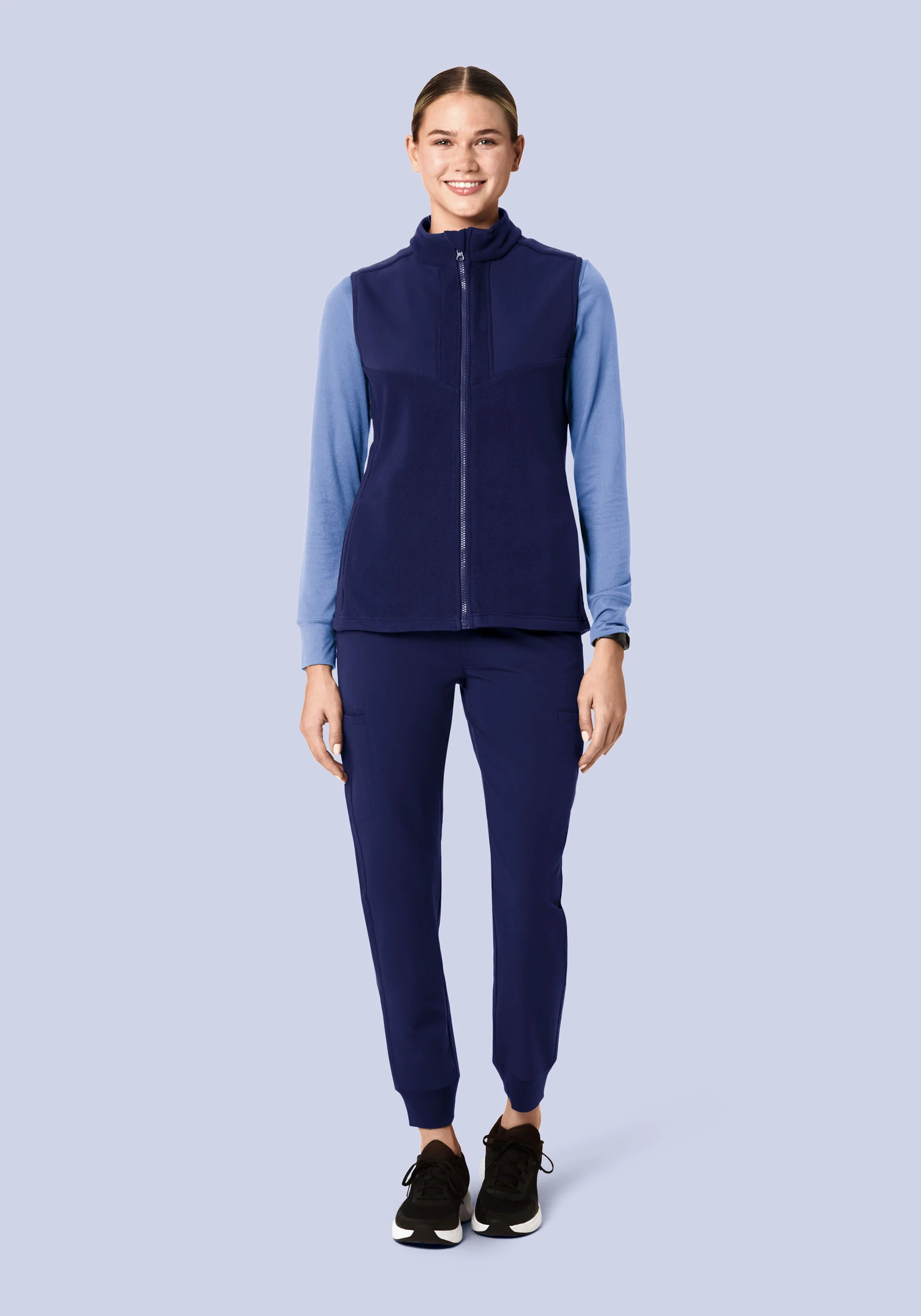 Women's Fleece Scrub Vest Navy - Image 4