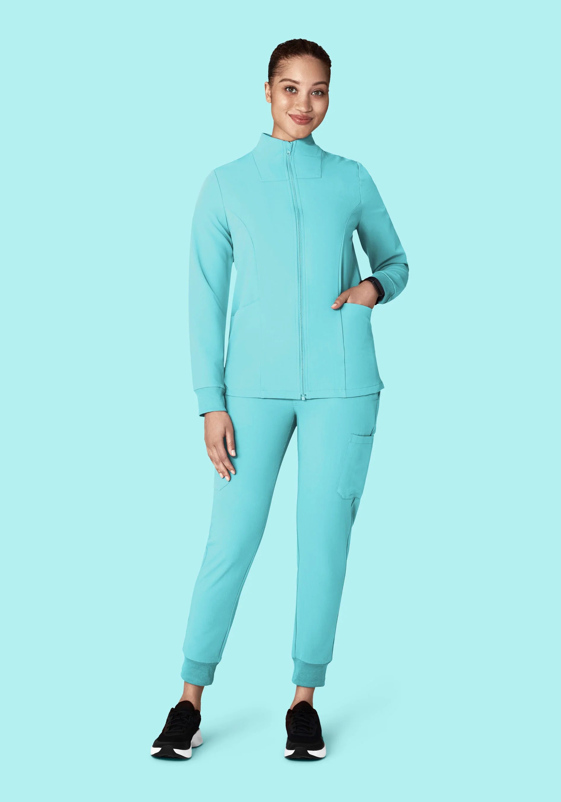 Women's Modern Scrub Jacket Aqua - Image 3