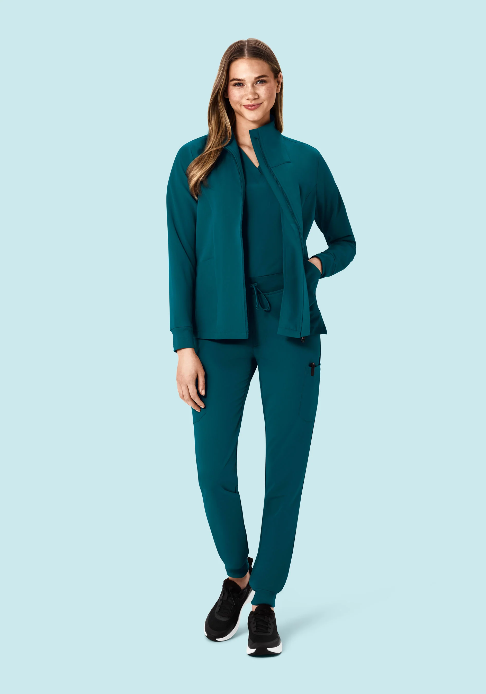 Women's Modern Scrub Jacket Caribbean Blue - Image 3