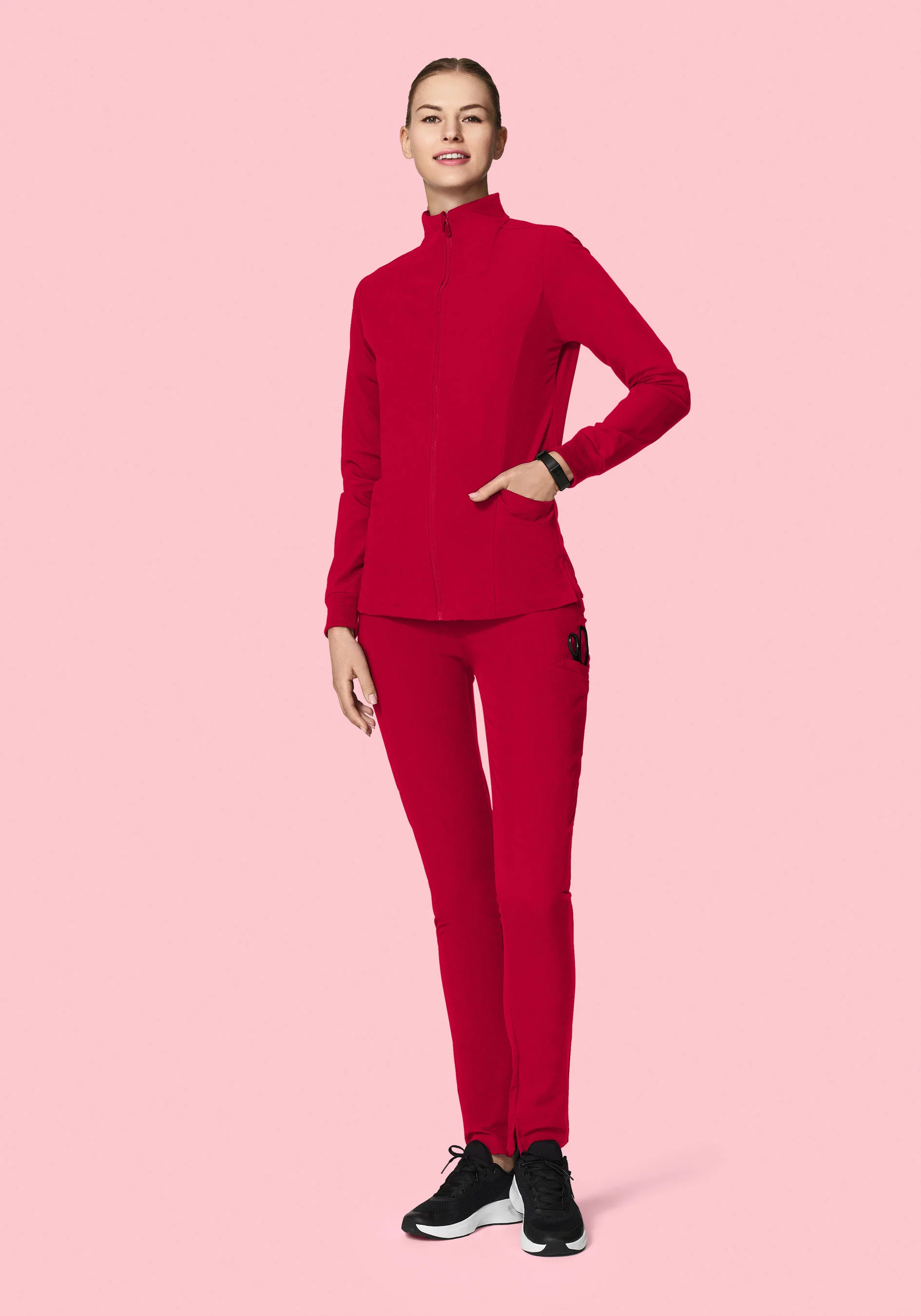 Women's Modern Scrub Jacket Crimson - Image 5